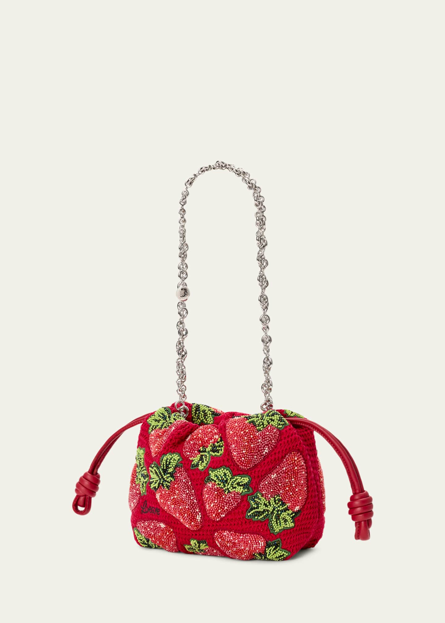 Loewe x Paula's Ibiza Strawberry-Beaded Crochet Clutch Bag