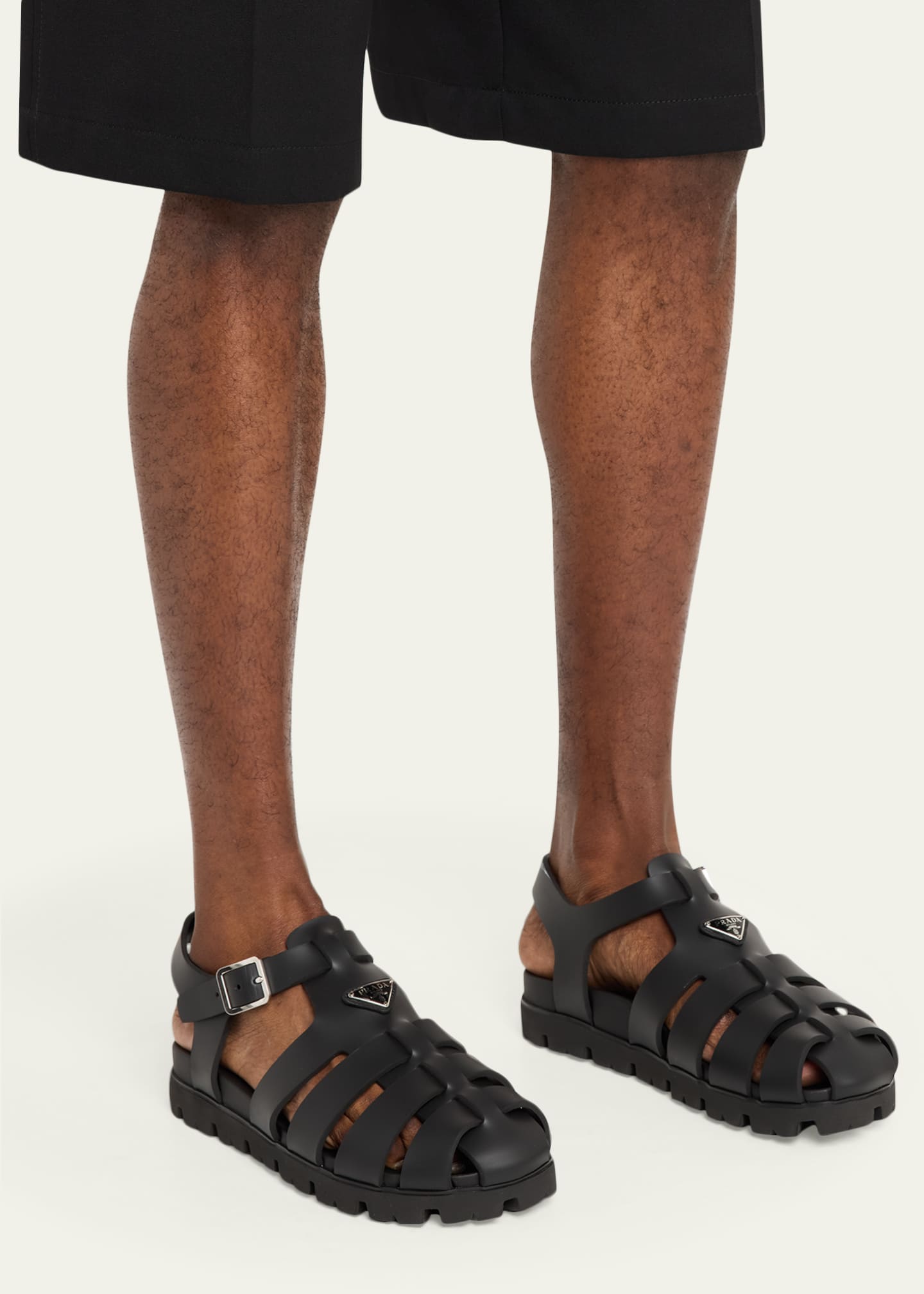 Prada Men's Soft Cage Rubber Fisherman Sandals - Bergdorf Goodman