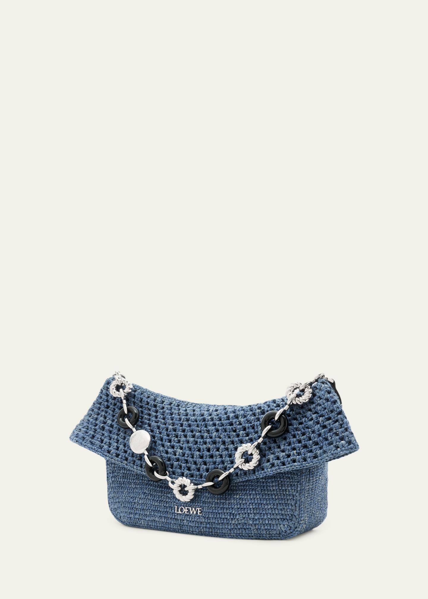 LOEWE x Paula's Ibiza Ola Medium Bag in Denim-Effect Raffia