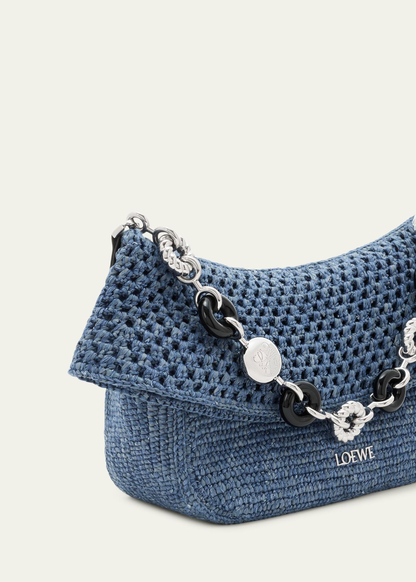 LOEWE x Paula's Ibiza Ola Medium Bag in Denim-Effect Raffia