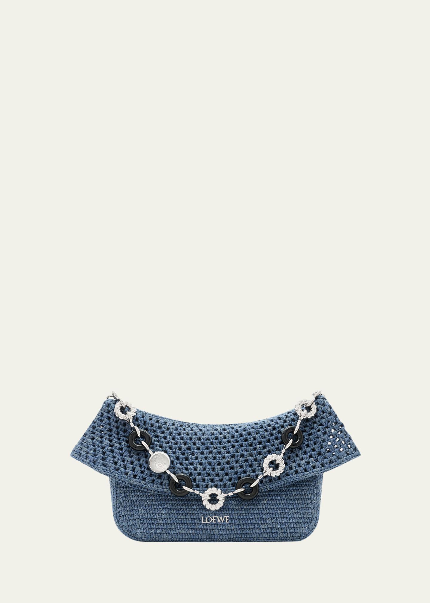 LOEWE x Paula's Ibiza Ola Medium Bag in Denim-Effect Raffia