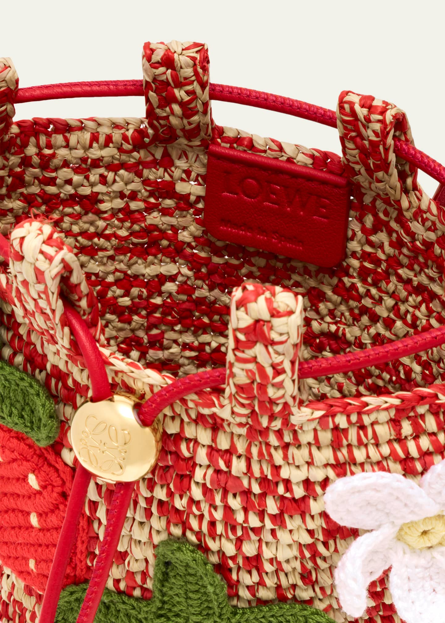 Loewe x Paula's Ibiza Strawberry Applique Raffia Pouch Bag