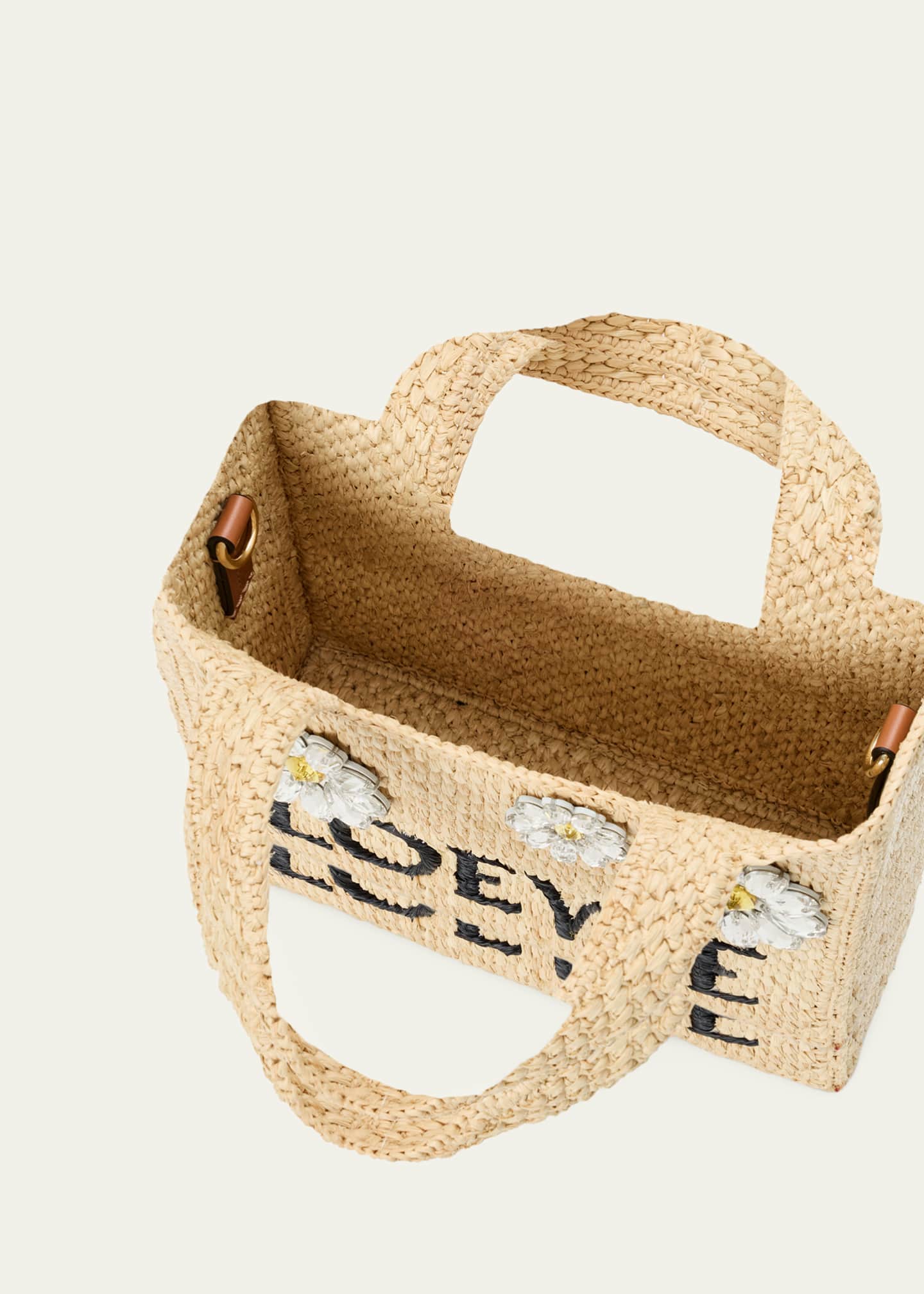 Loewe x Paula's Ibiza Crystal Floral Applique Raffia Tote Bag