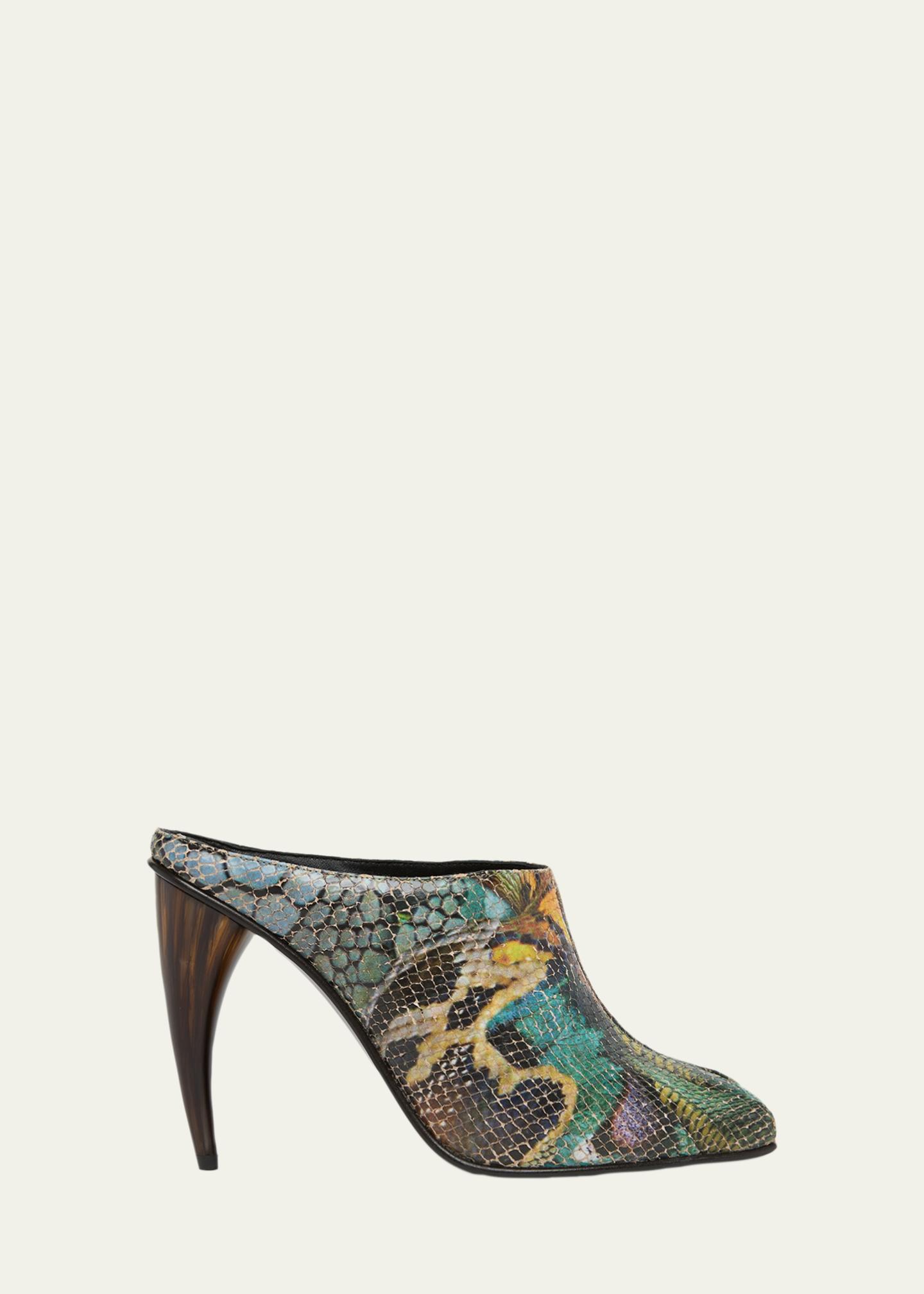 McQueen 105mm Horn Heel Peep-Toe Mules - Bergdorf Goodman