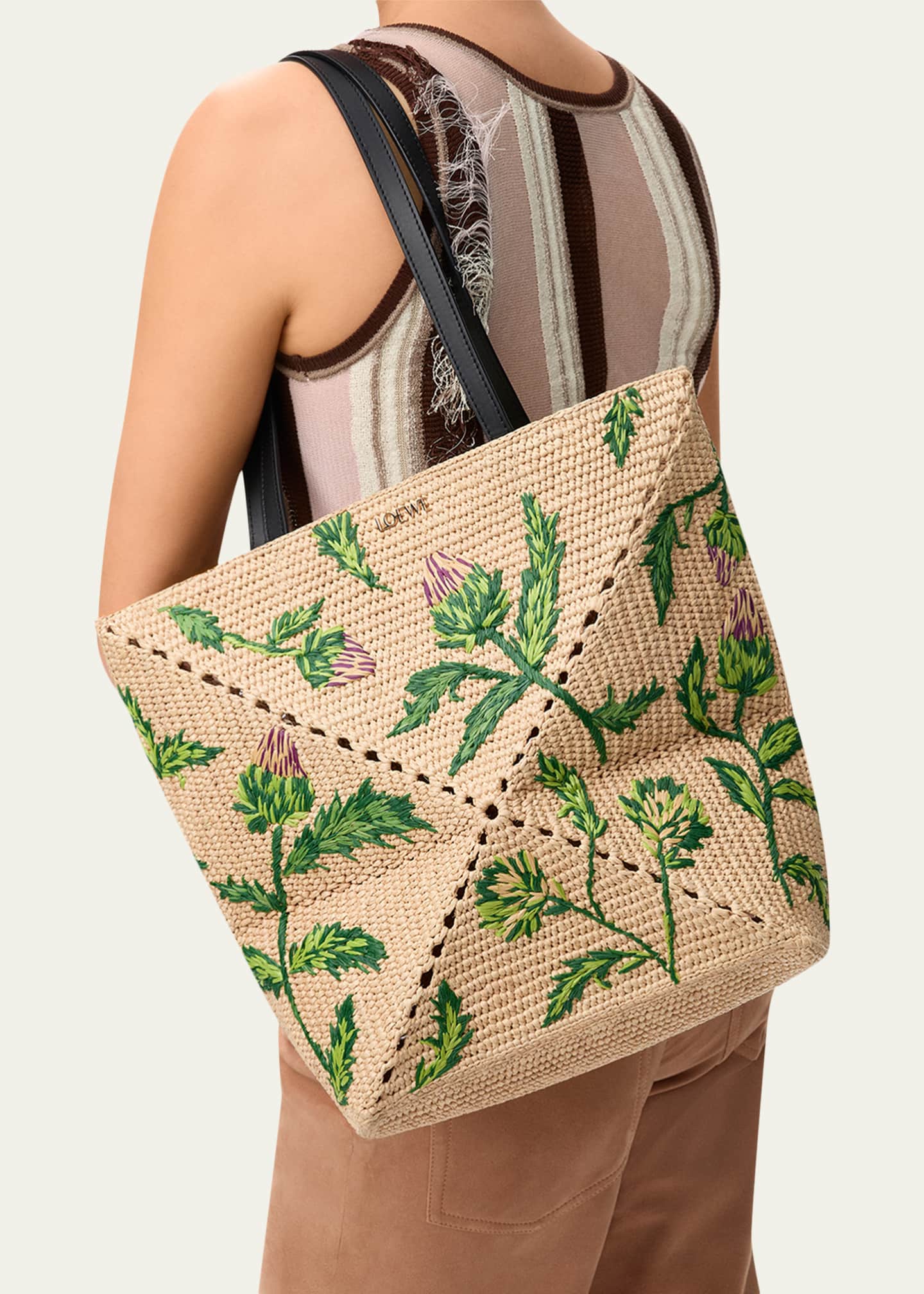 Loewe x Paula's Ibiza Puzzle Embroidered Raffia Tote Bag
