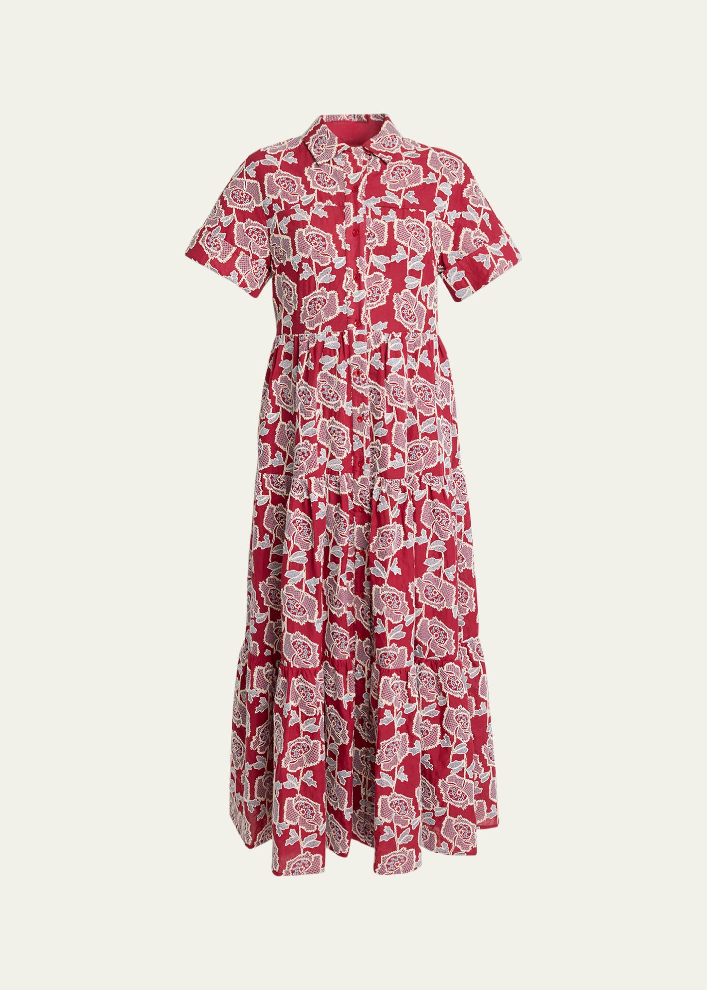 シャツ  ERDEM Erdem Embroidered Cotton Tiered Midi Shirtdress - Bergdorf Goodman