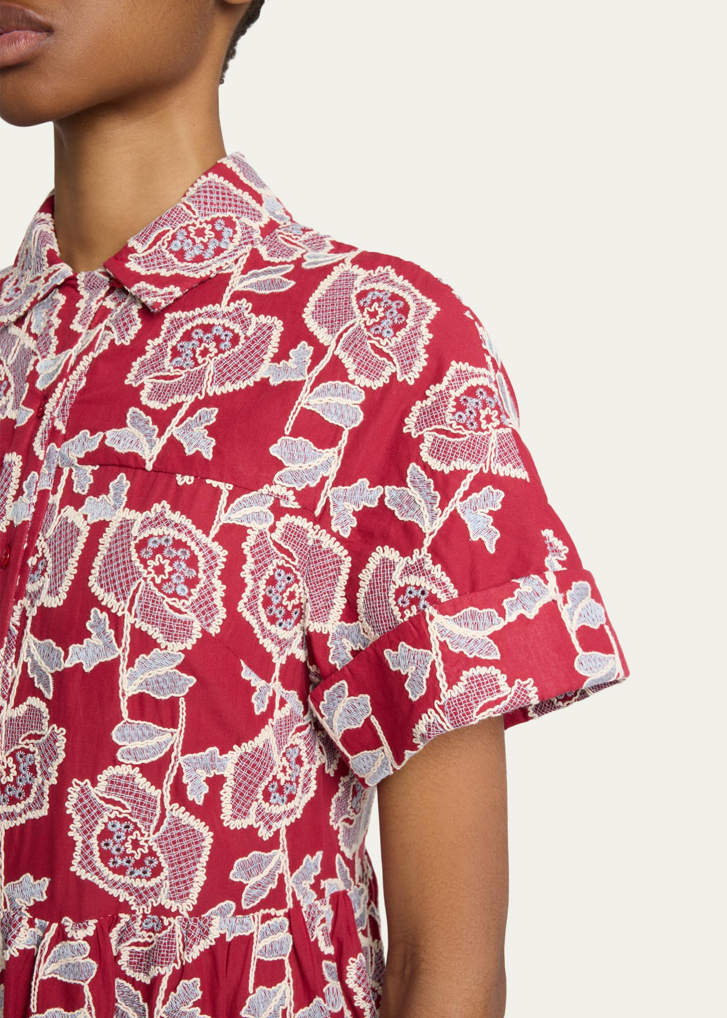 シャツ  ERDEM Erdem Embroidered Cotton Tiered Midi Shirtdress - Bergdorf Goodman