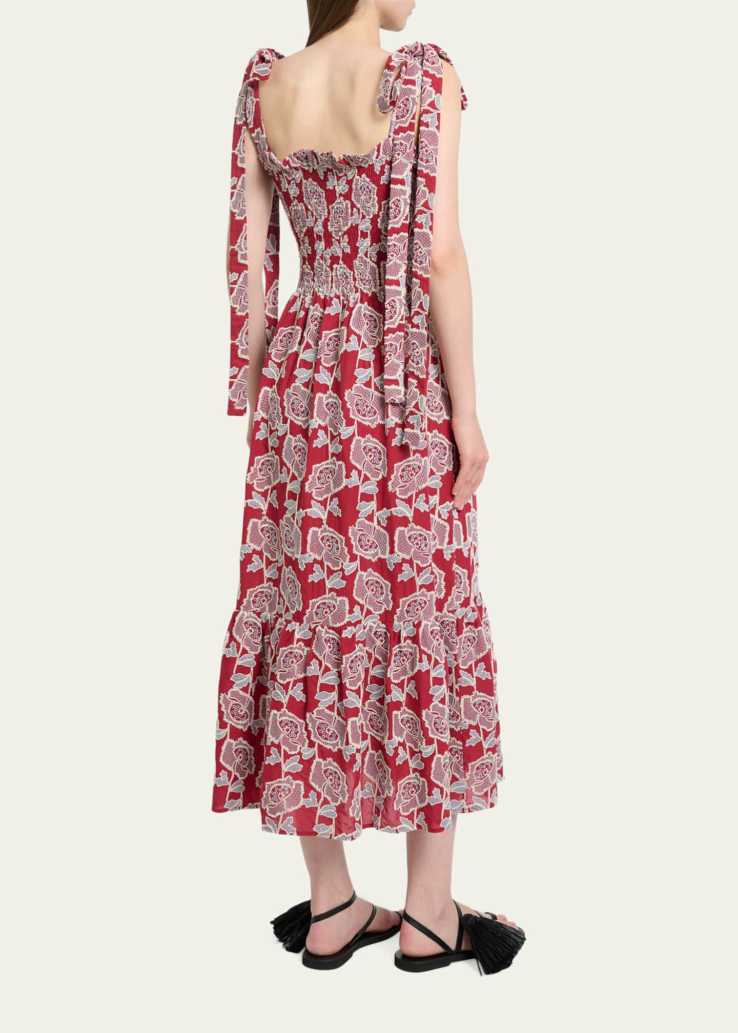 erdem dress Erdem sea green linen dress with blue floral print ERDEM: Leaf Print Long Sleeve