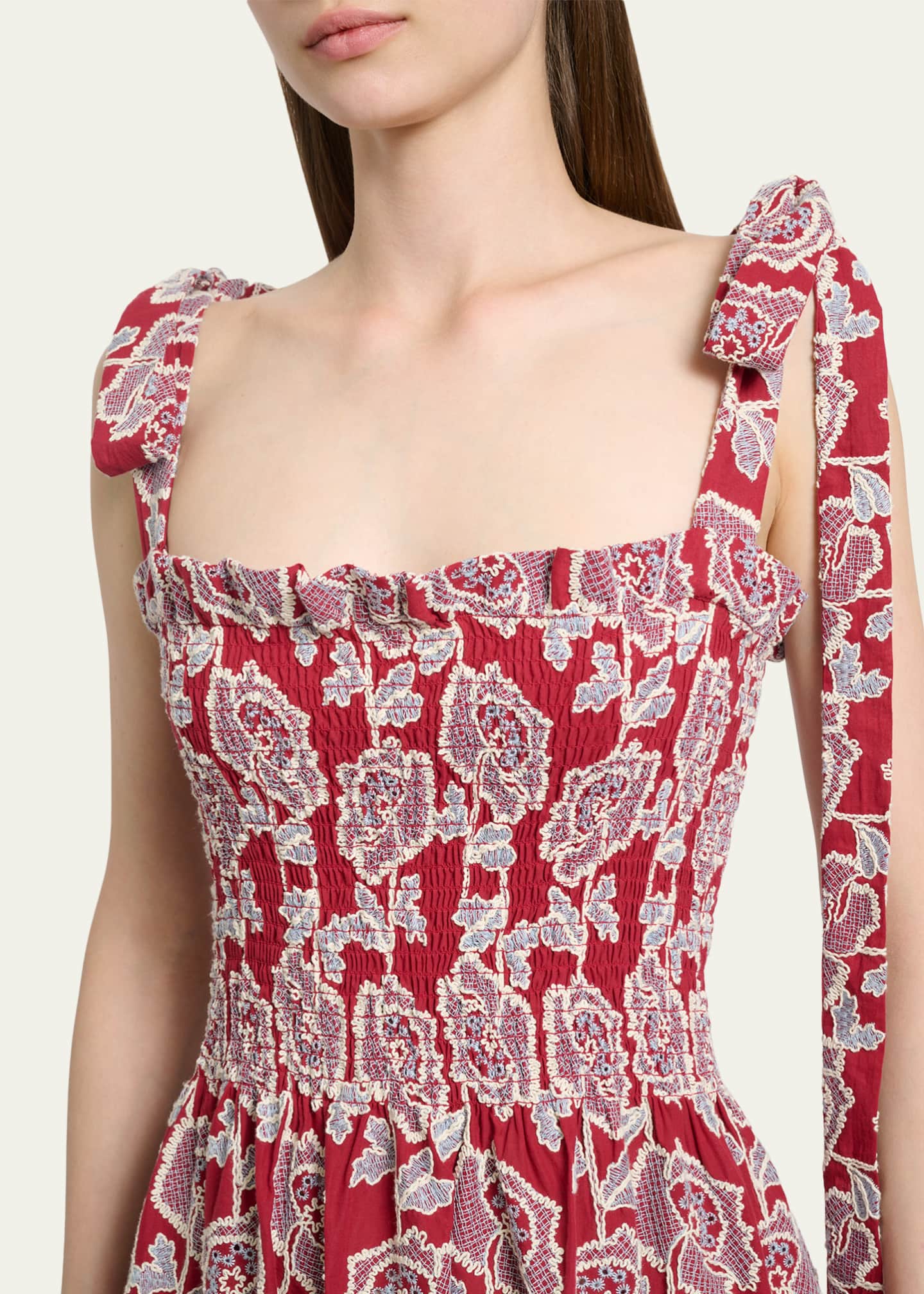 erdem embroidered dress Pleated embroidered cotton-faille midi dress - white
