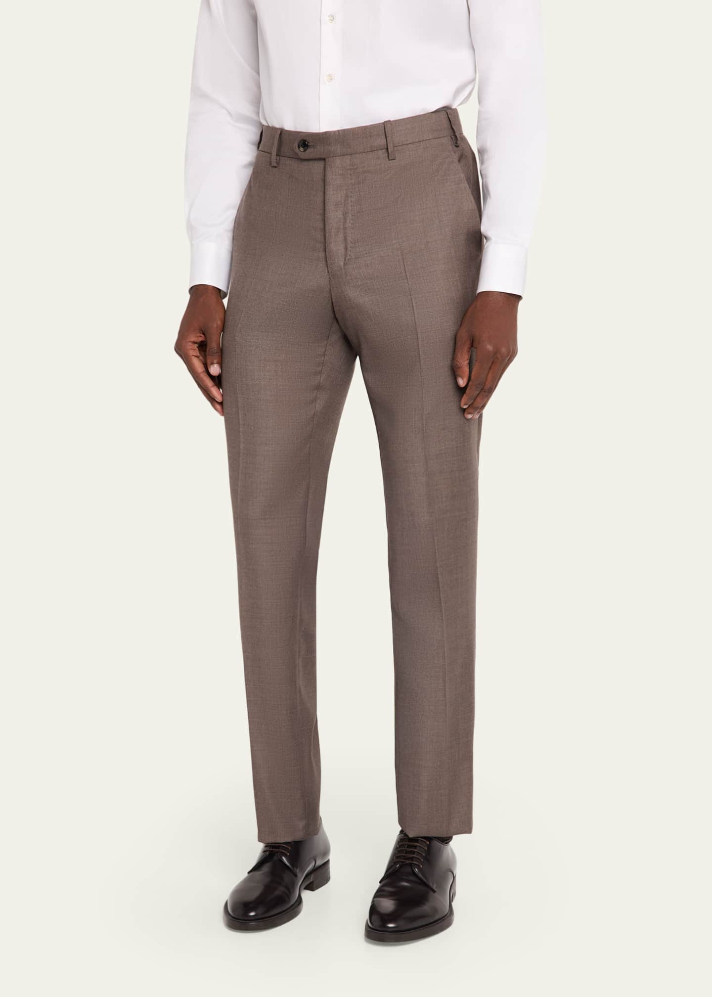 Giorgio Armani Men's Sharkskin Wool Flat-Front Trousers - Bergdorf