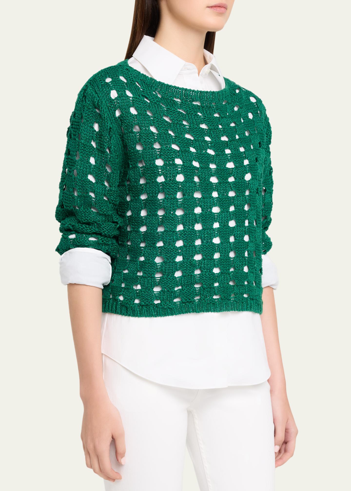 Lafayette 148 New York Linen-Silk Chainette Basket Stitch Sweater 