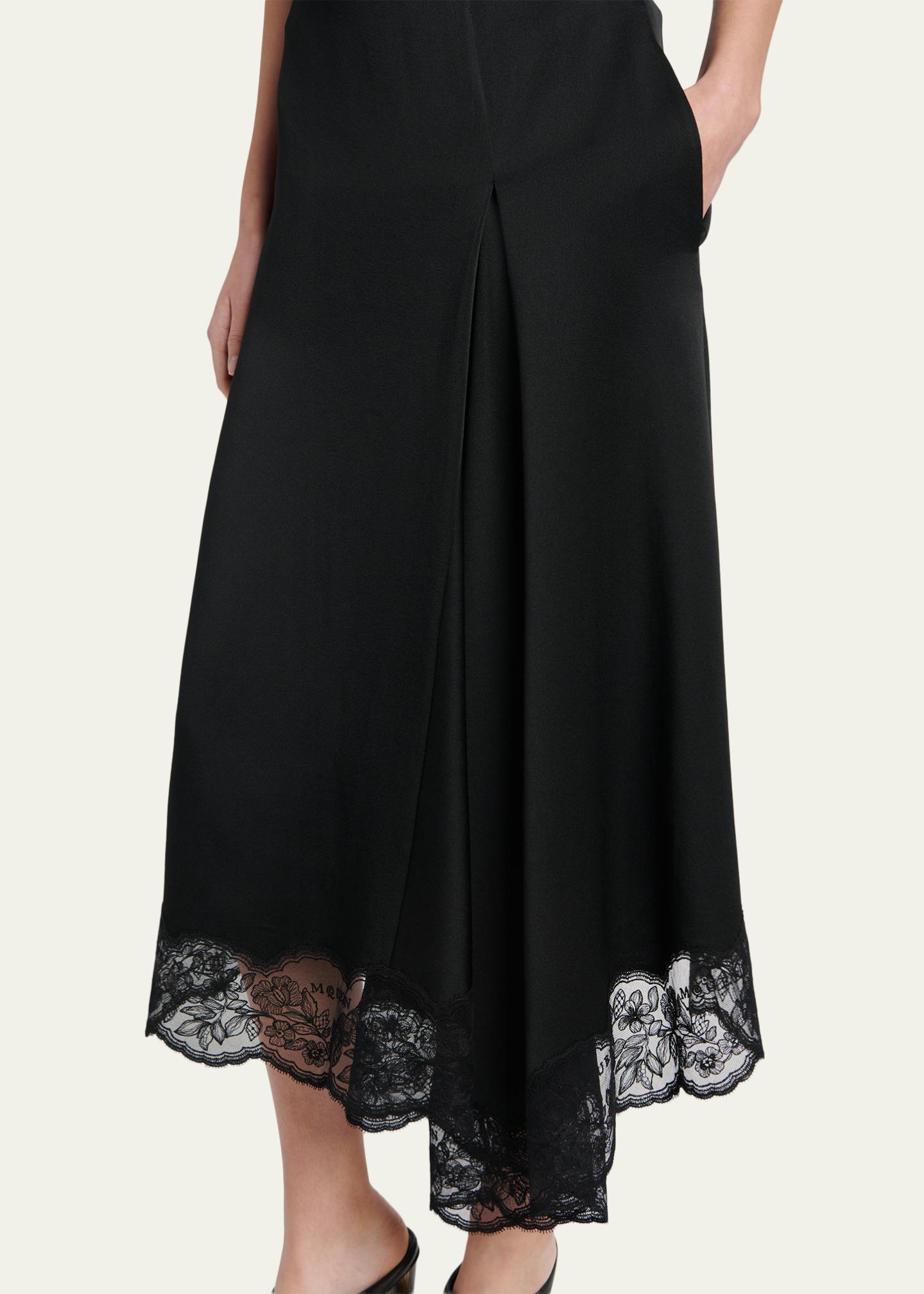 McQueen Asymmetric Lace-Trim Satin Midi Skirt - Bergdorf Goodman