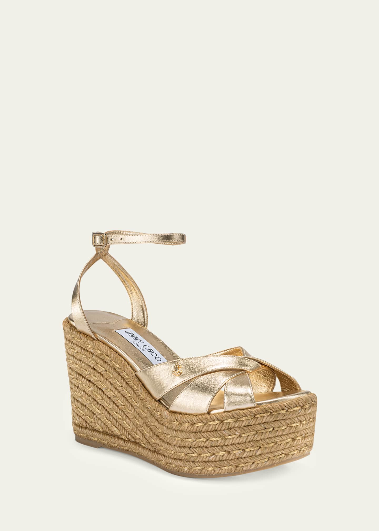 Jimmy Choo 100mm Korra Metallic Leather Espadrille Platform
