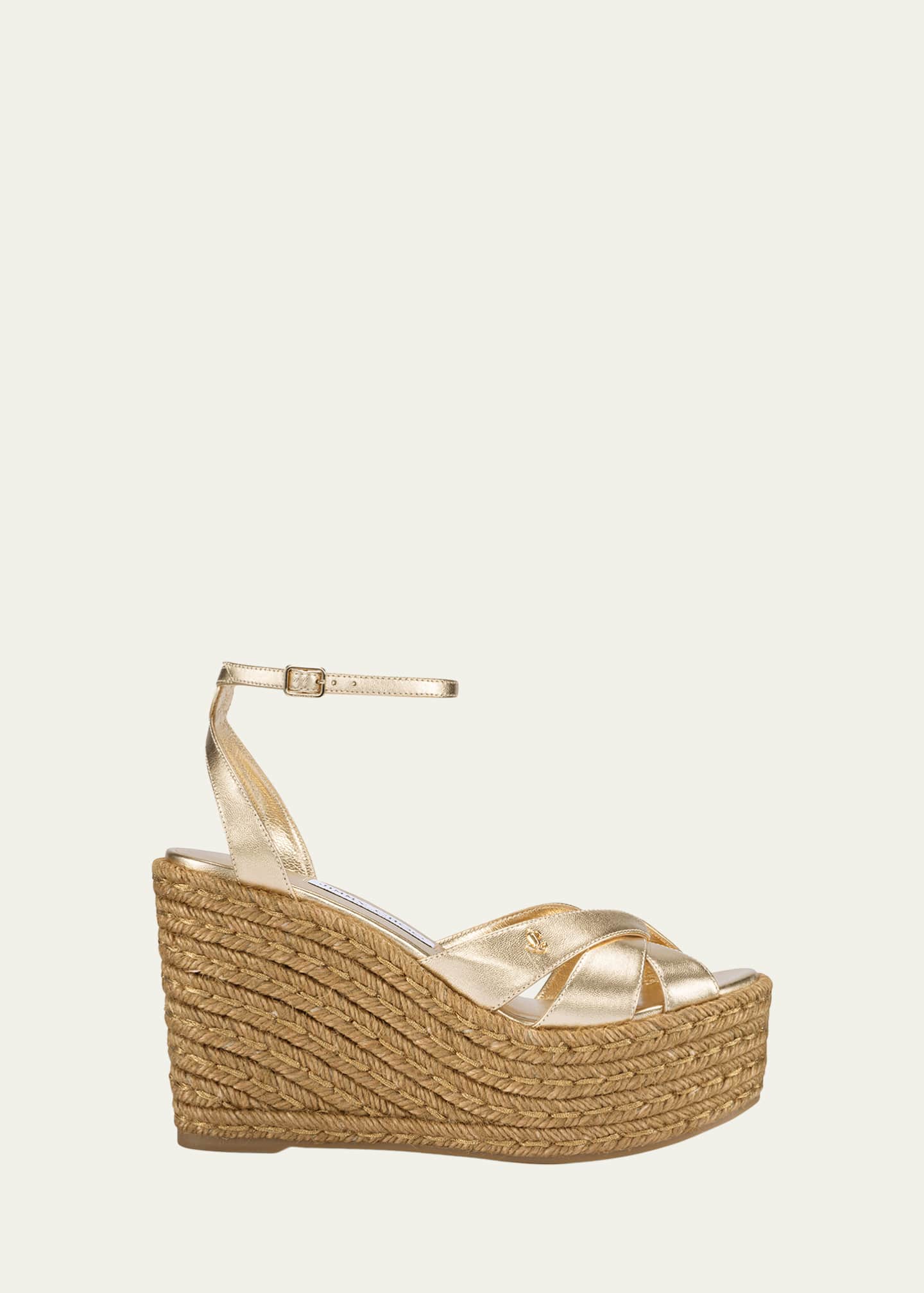 Jimmy Choo 100mm Korra Metallic Leather Espadrille Platform