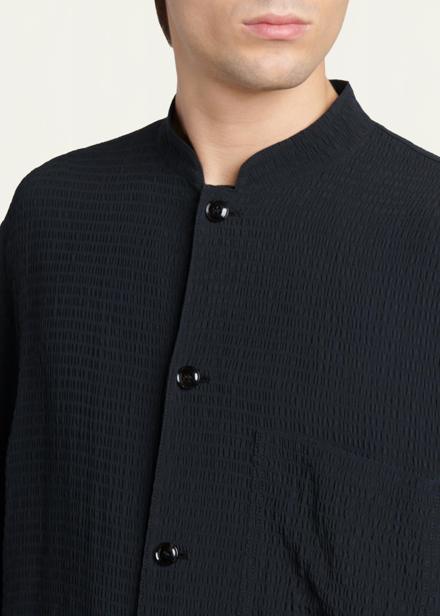 Giorgio Armani Men's Seersucker Band-Collar Guru Shirt - Bergdorf