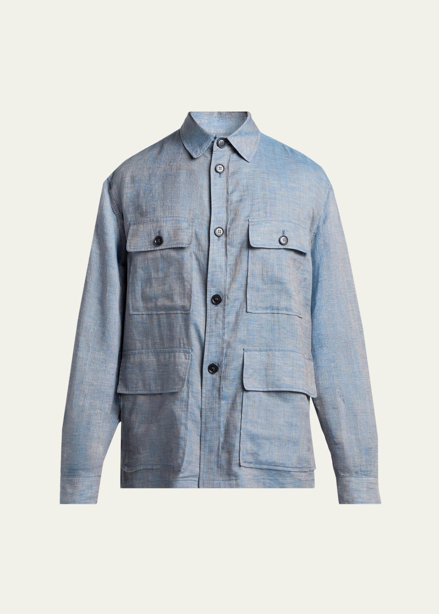 Giorgio Armani Men's Linen Flap-Pocket Field Jacket - Bergdorf Goodman