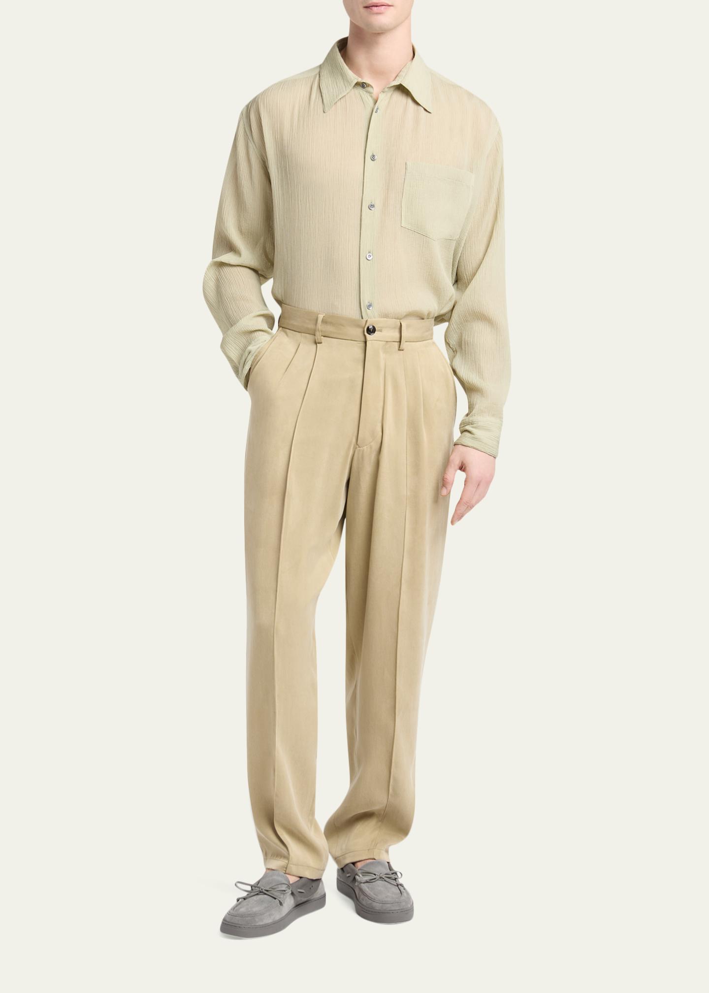Giorgio Armani Men's Cotton and Lyocell Straight-Leg Pleated