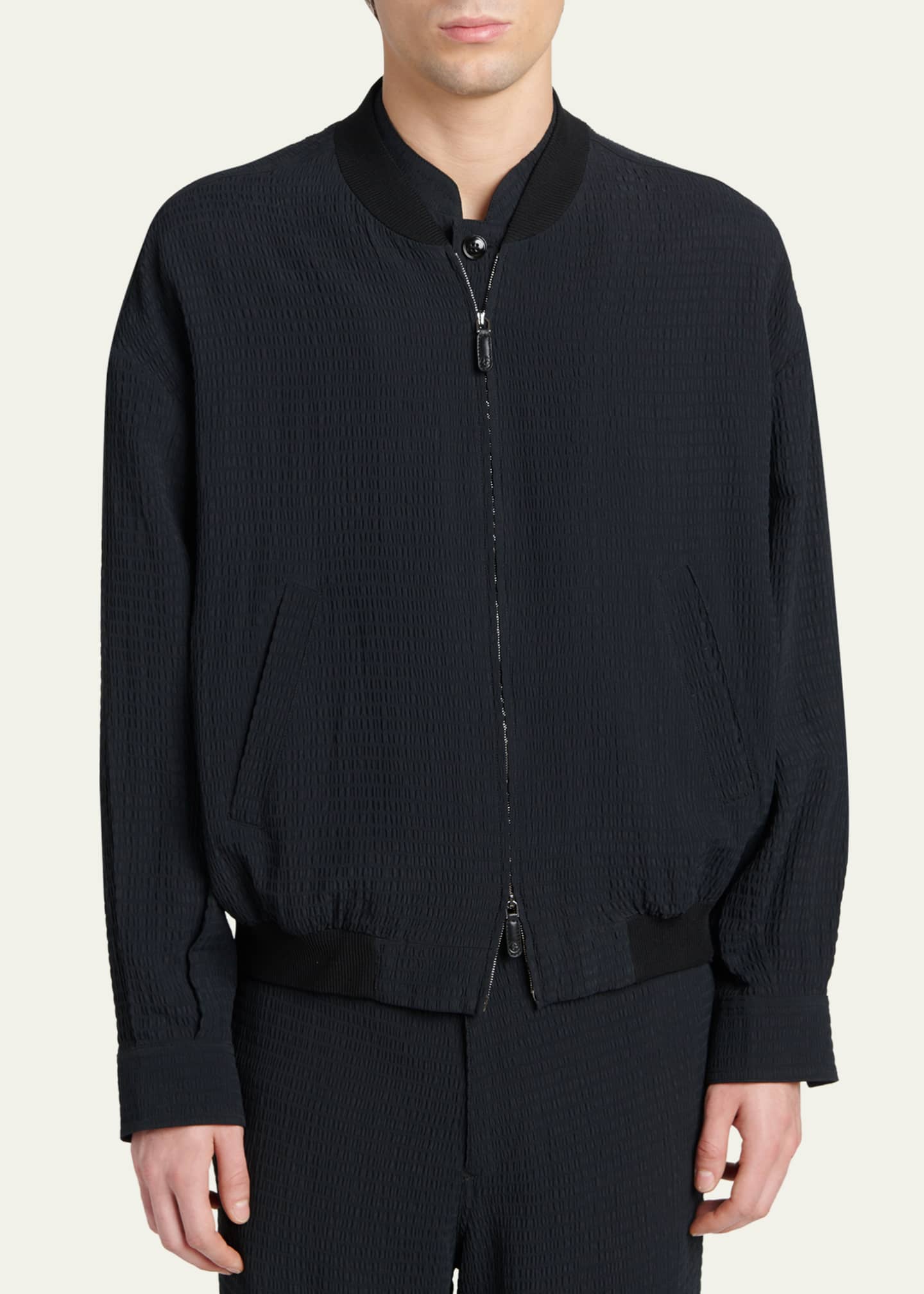 Giorgio Armani Men's Seersucker Full-Zip Bomber Jacket - Bergdorf
