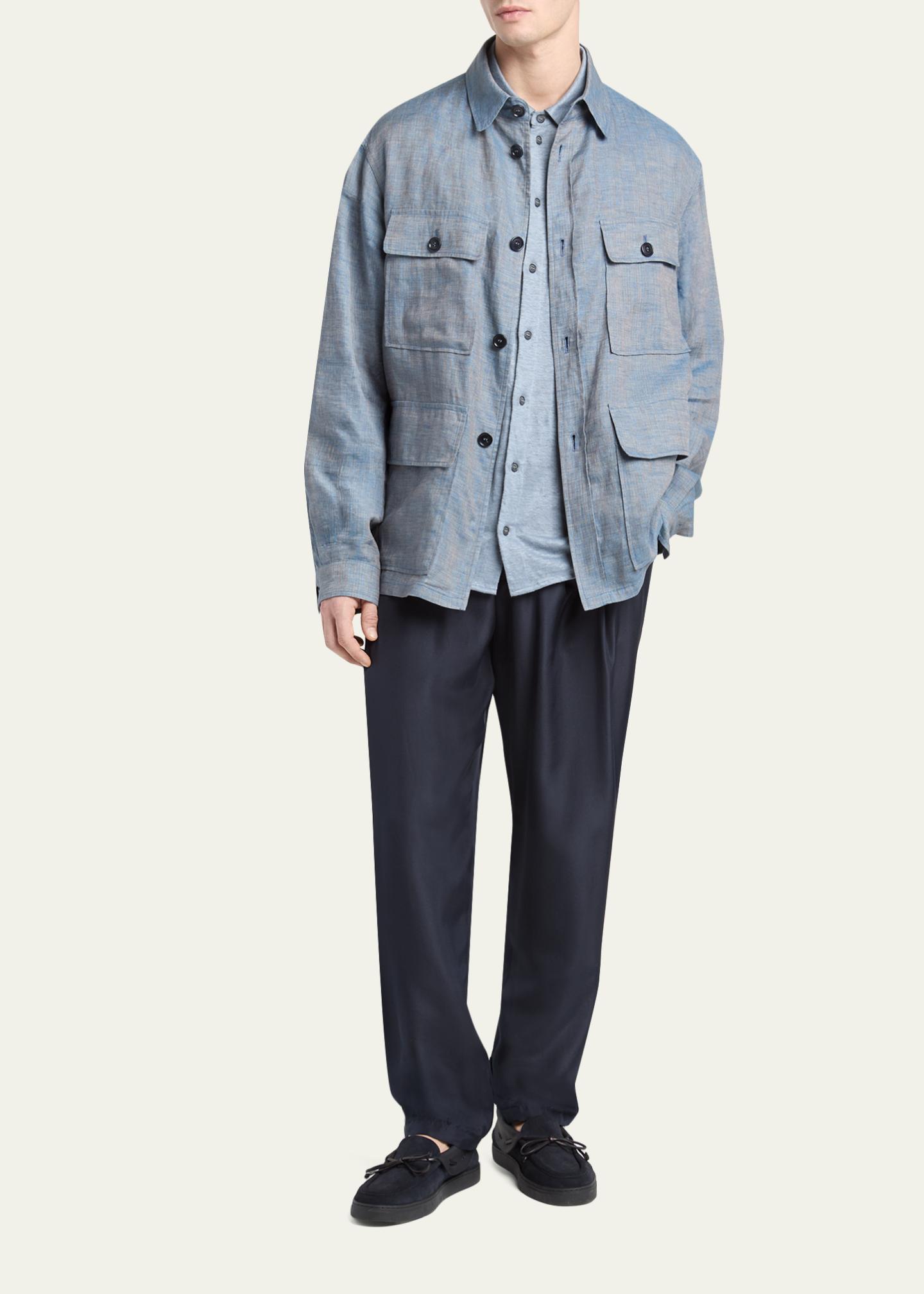Giorgio Armani Men's Jersey Linen Button-Down Shirt - Bergdorf Goodman