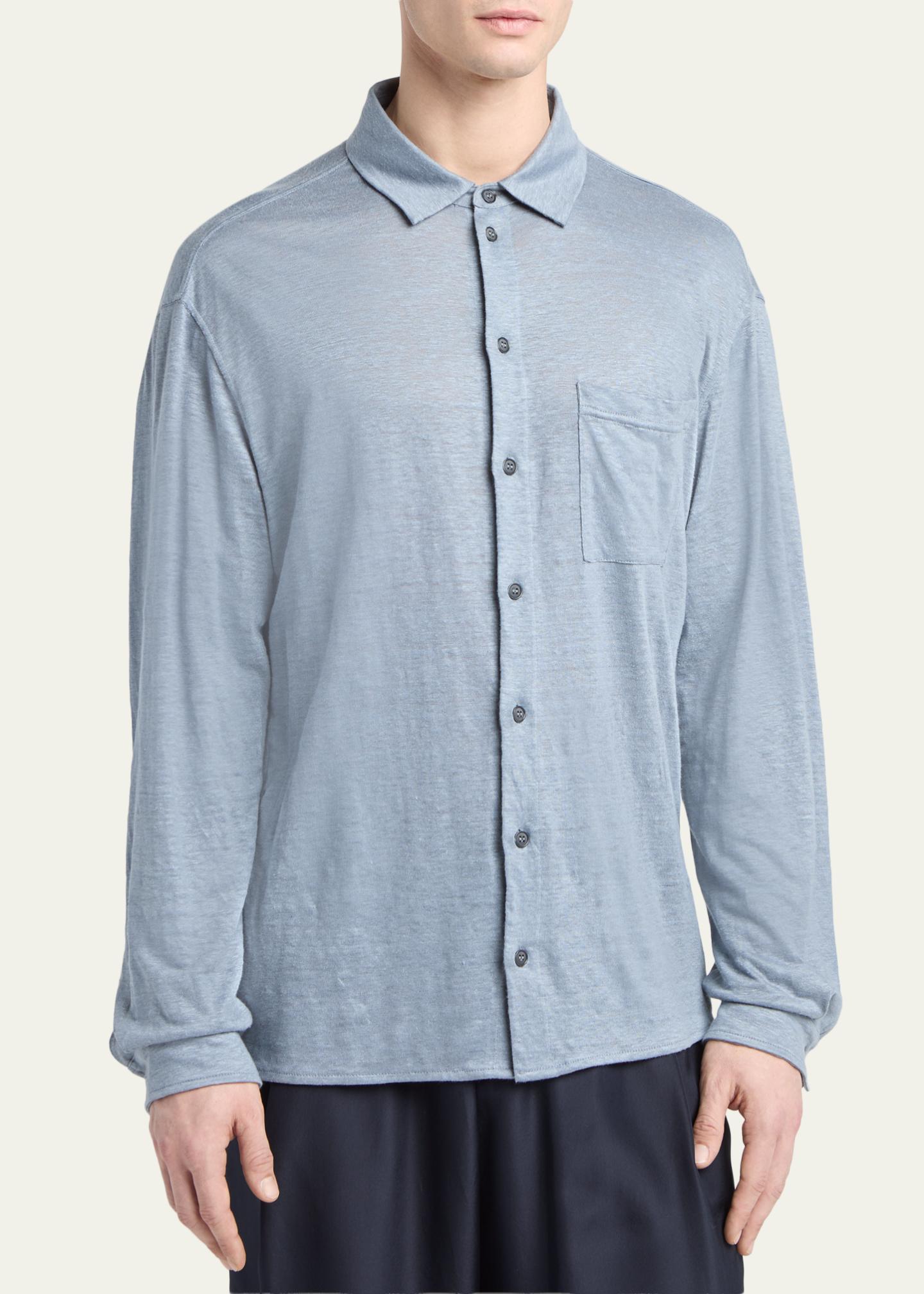 未使用級！GIORGIO ARMANI 長袖シャツ 141/2 Giorgio Armani Men's Jersey Linen Button-Down Shirt - Bergdorf Goodman