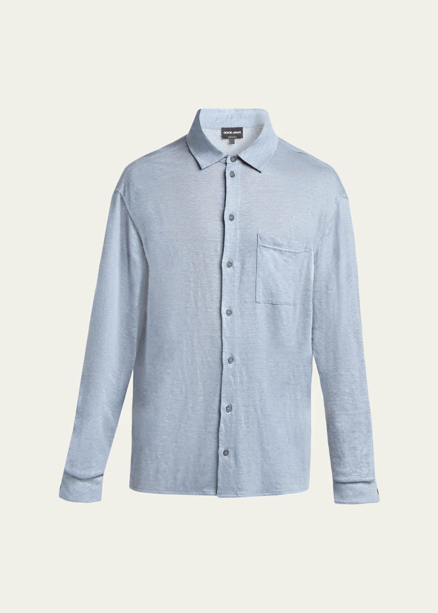 mens jersey dress shirt Giorgio Armani Men's Jersey Linen Button-Down Shirt