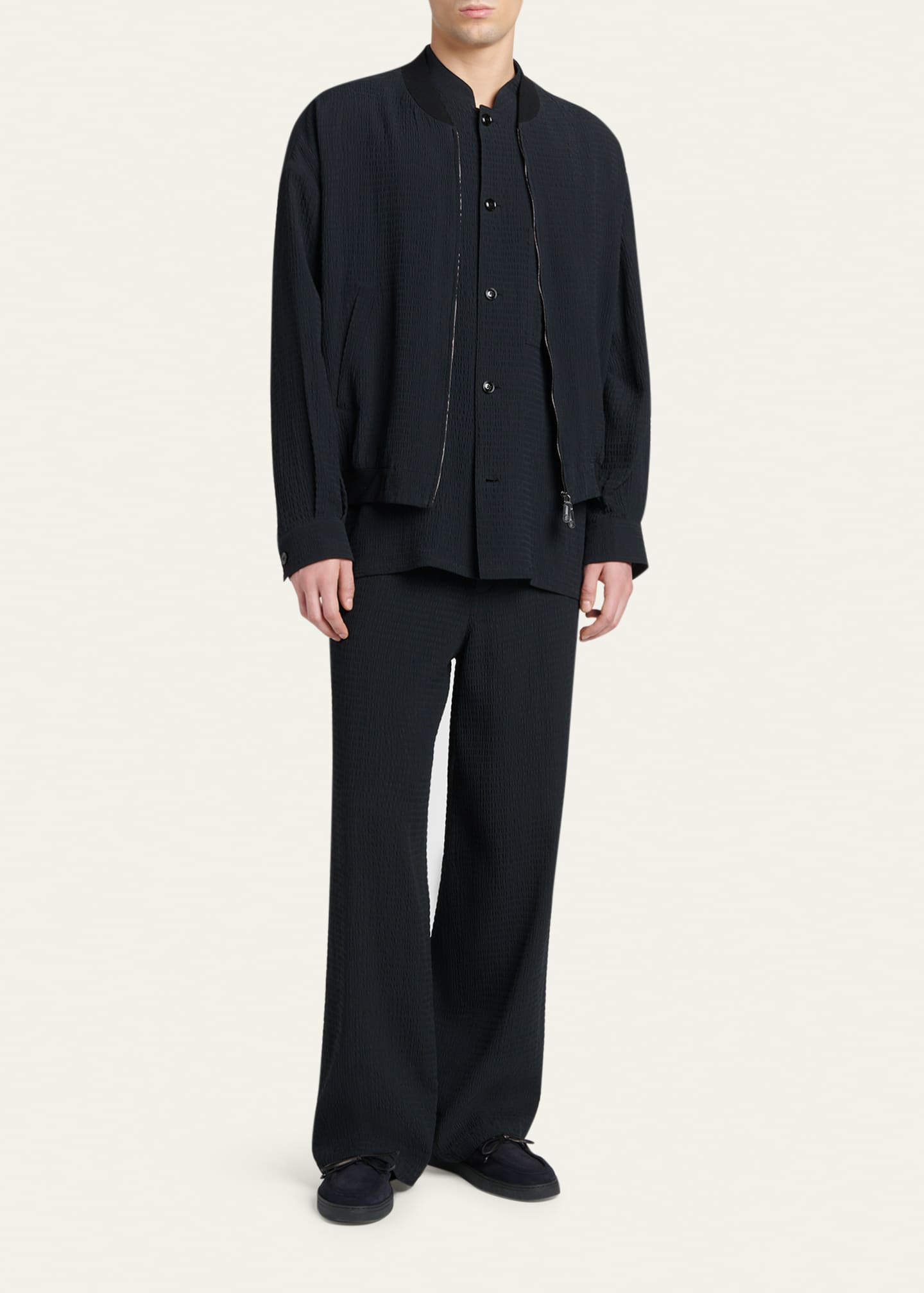 Giorgio Armani Men's Seersucker Wide-Leg Trousers - Bergdorf Goodman