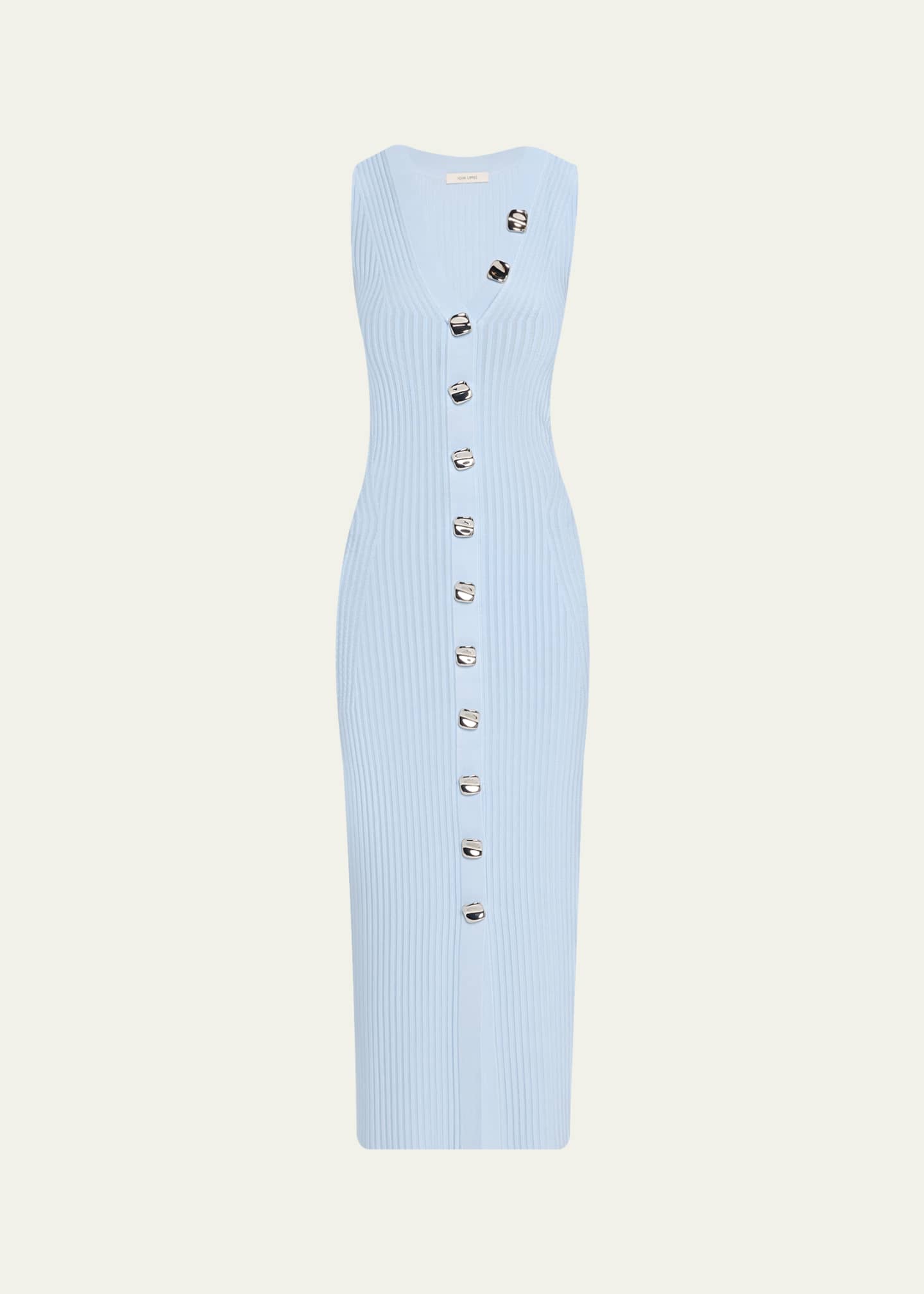 rib knit button down midi dress Karen Kane Ribbed Sleeveless Midi Dress - Navy