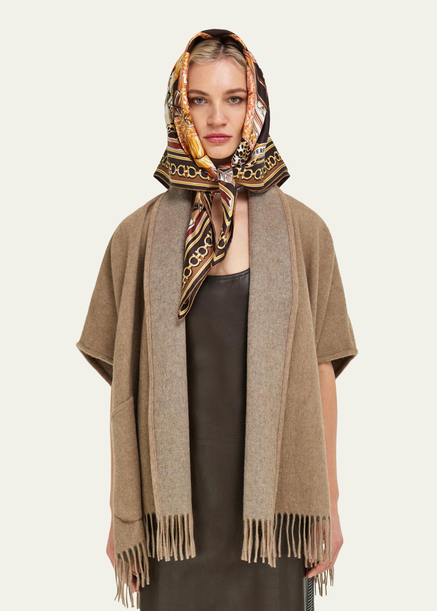 Salvatore Ferragamo シルク100 大判スカーフ 狐 葡萄柄 FERRAGAMO Feline-Print Silk Foulard - Bergdorf Goodman