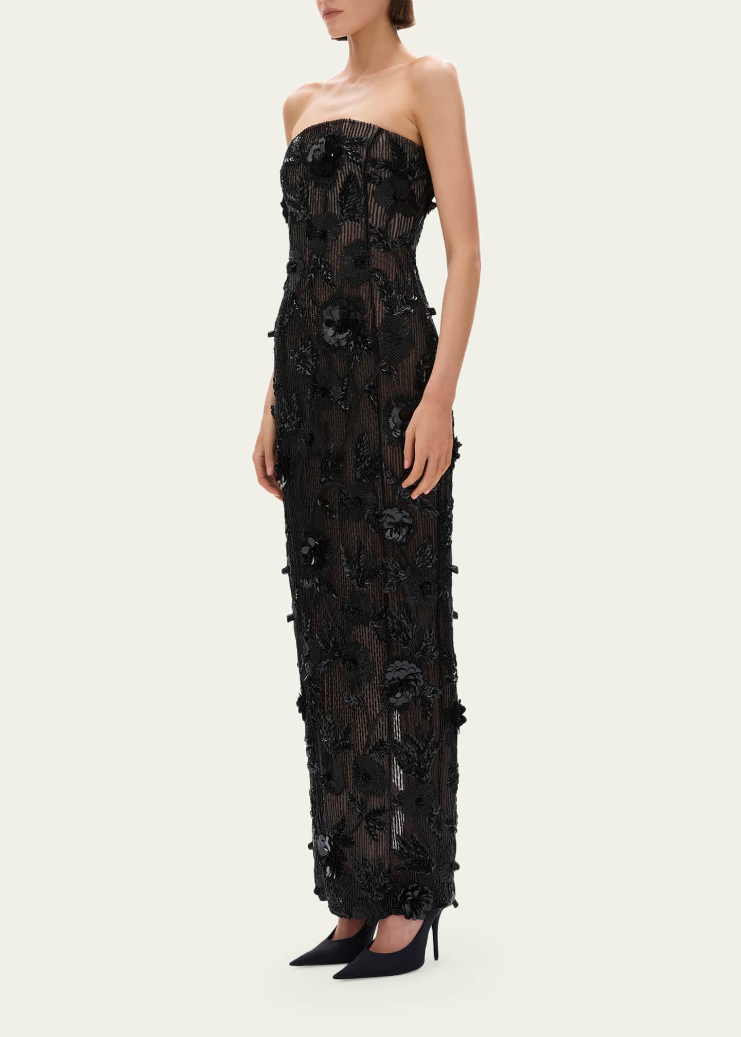 rachel gilbert evening dresses Rachel Gilbert Pierre Strapless Embroidered Tulle Column Gown, Women's,