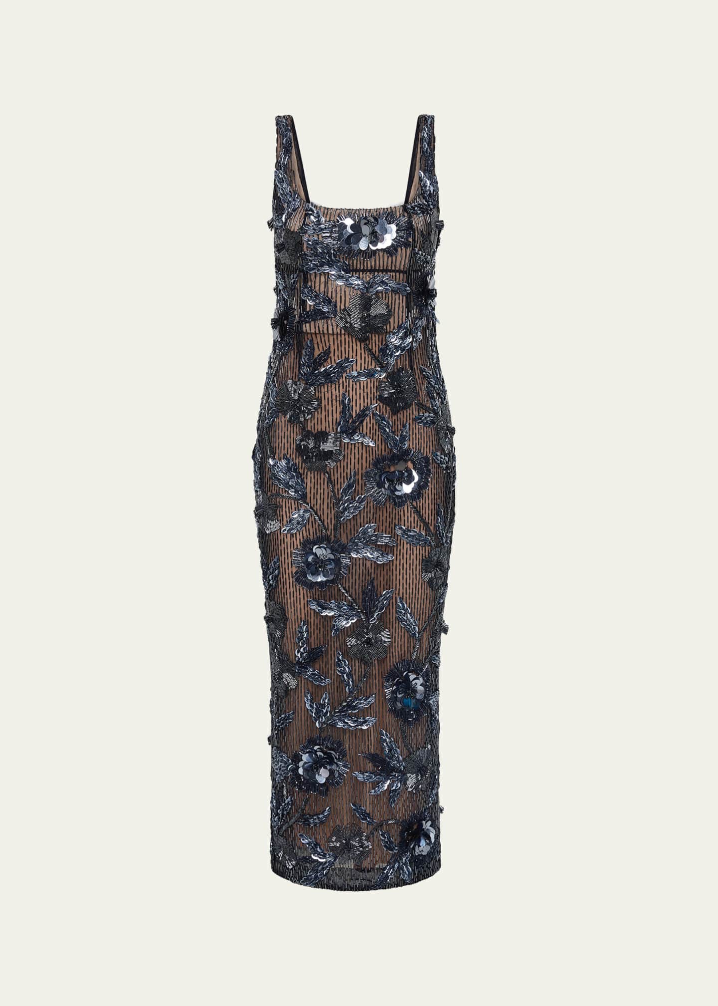 rachel gilbert beaded dress Rachel Gilbert Pierre Strap Beaded Column Midi Dress, Women's,