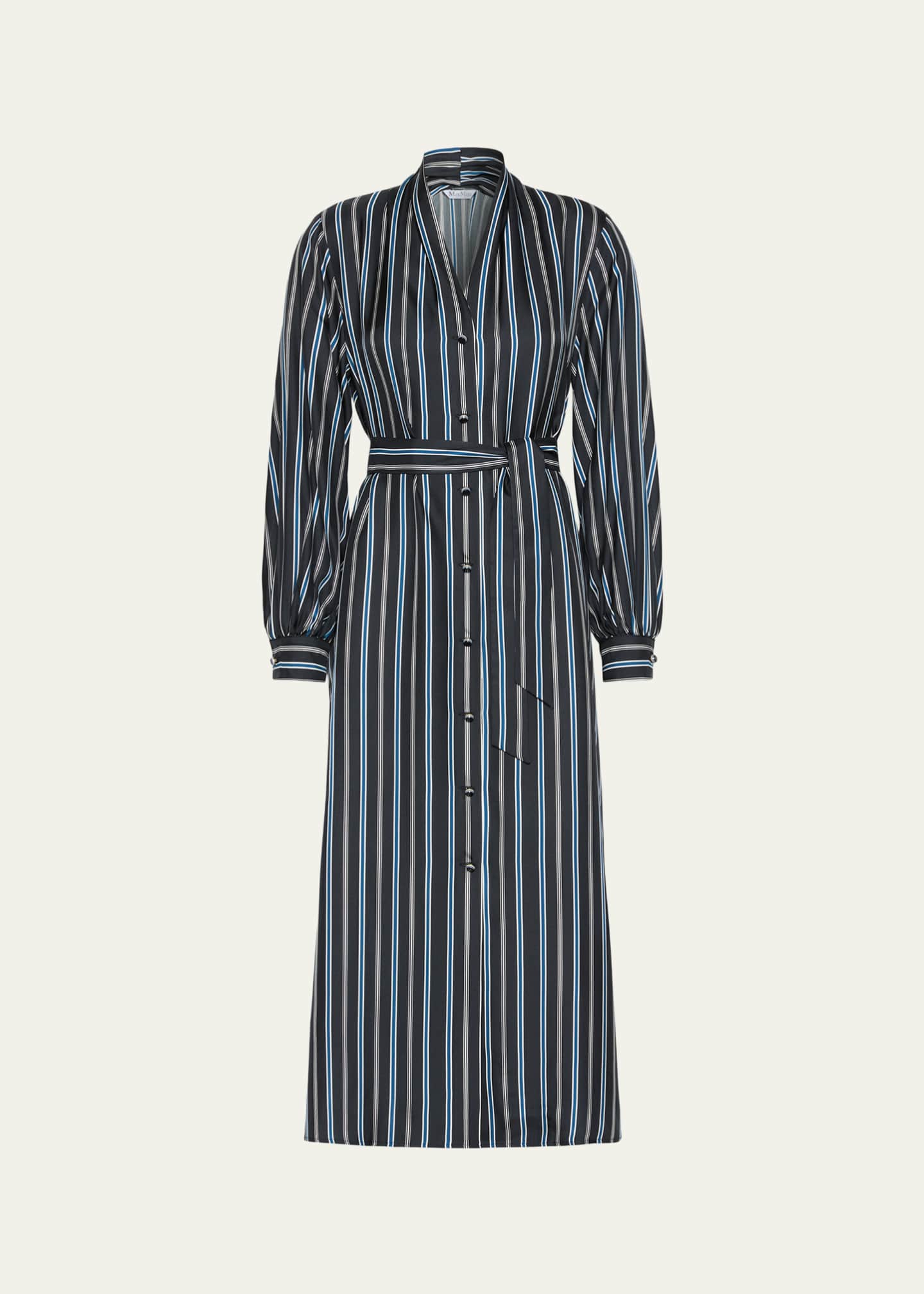 max mara striped shirt dress Max Mara Long-Sleeve Striped Shirtdress w/ Belt