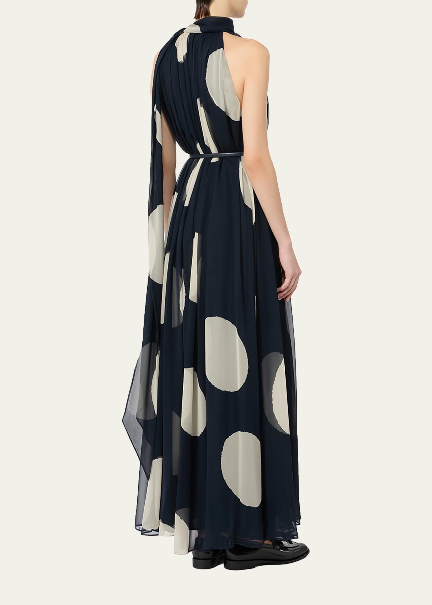 max mara cocktail dresses Polka-Dot Silk Chiffon Scarf-Neck Halter Maxi Dress Taffeta dress Bottom Size:34-Unhemmed SID-MD6185 Smocked Americana Dress for neck Wide shoulder straps