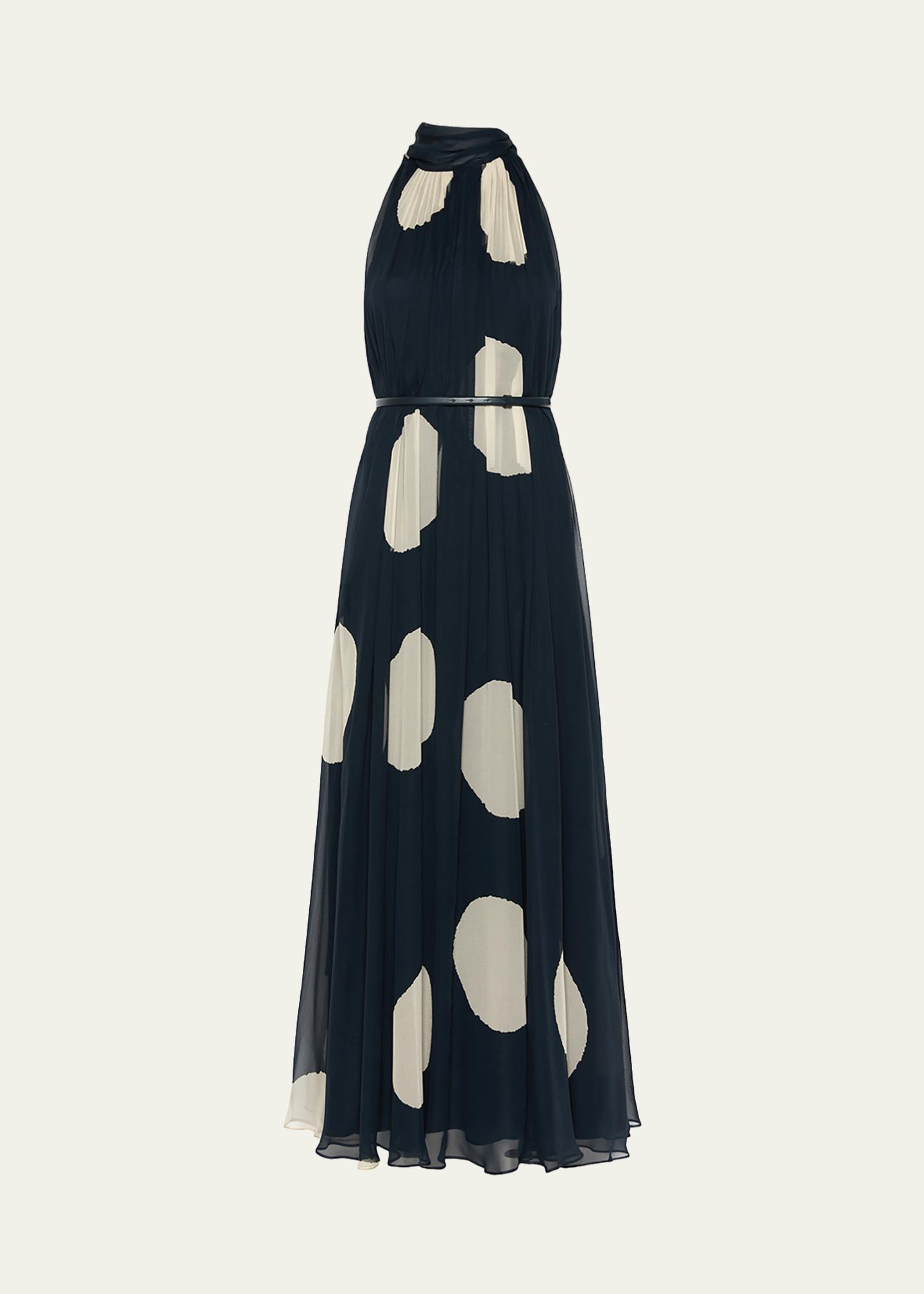max mara halter dress | Woman - Polka dot-patterned long silk - Midnightblue Feather dress