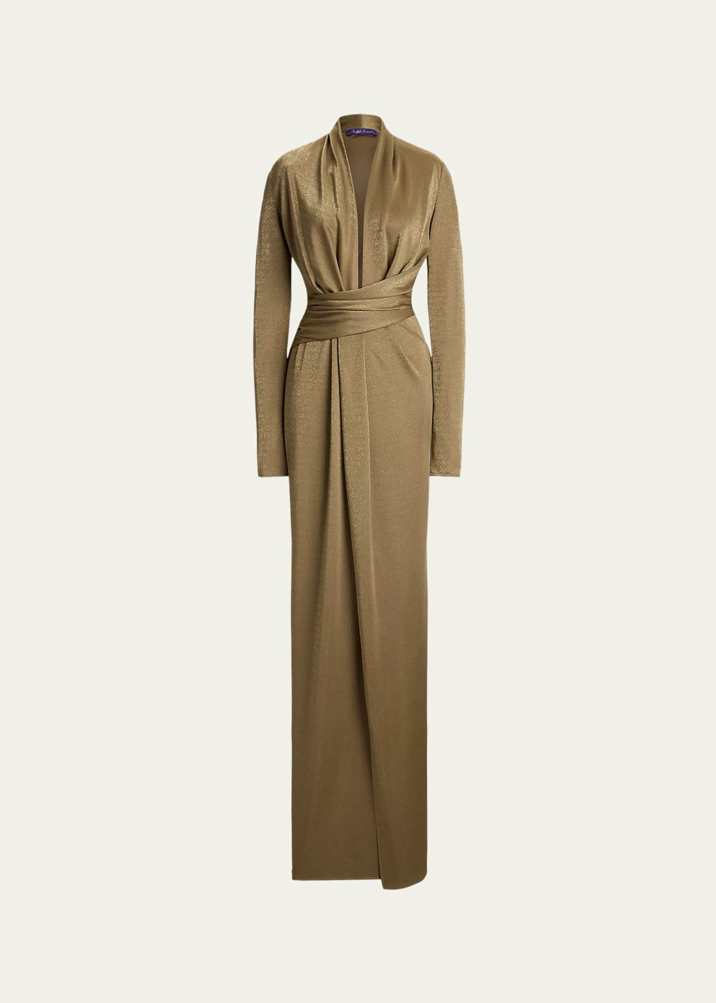 lauren ralph lauren jersey long-sleeve dress Ralph Lauren Collection Ashten Metallic Jersey Long-Sleeve Gown