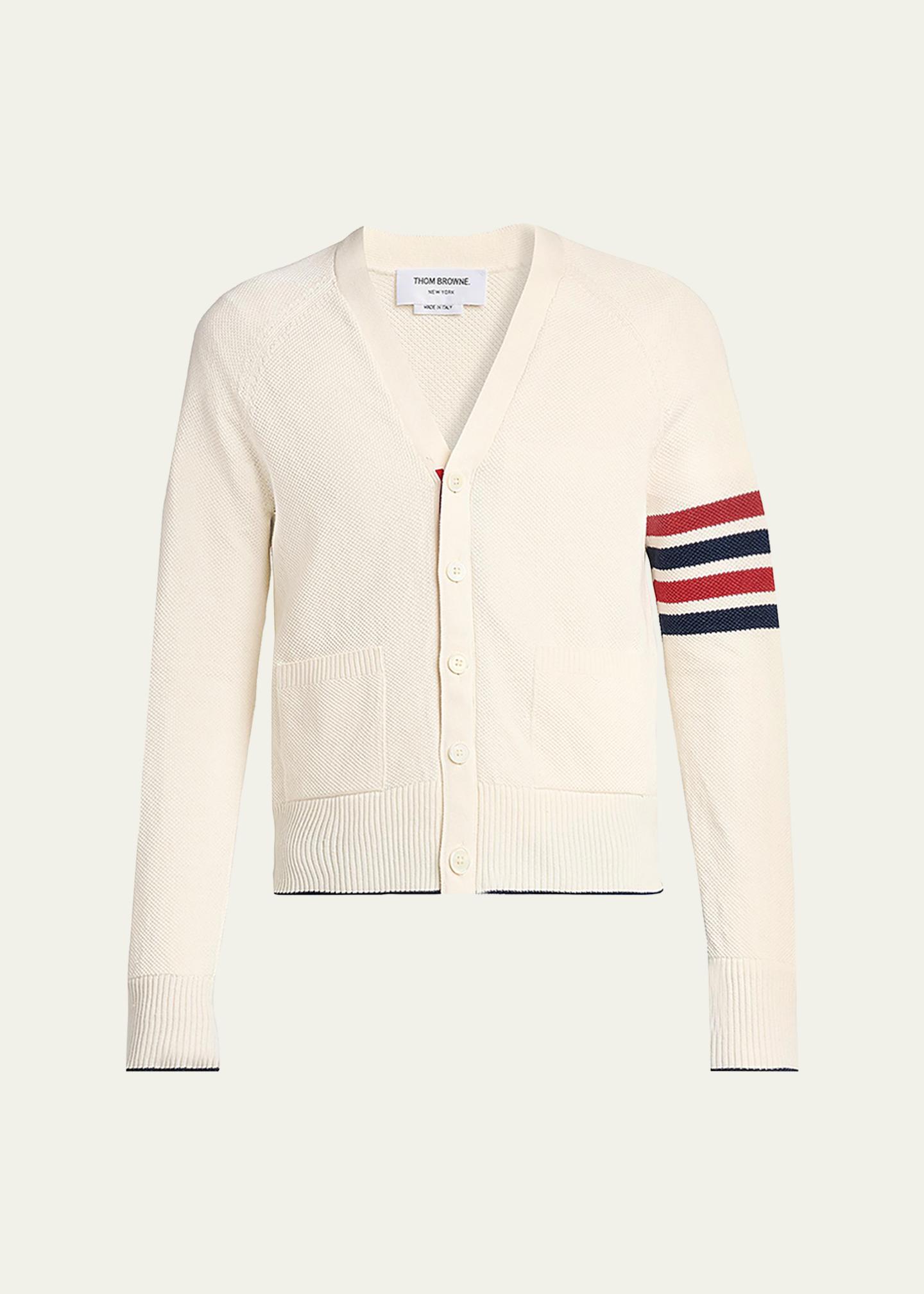 THOM BROWNE カーディガン ホワイト Thom Browne Men's Cotton and Linen 4-Bar Sleeve Cardigan