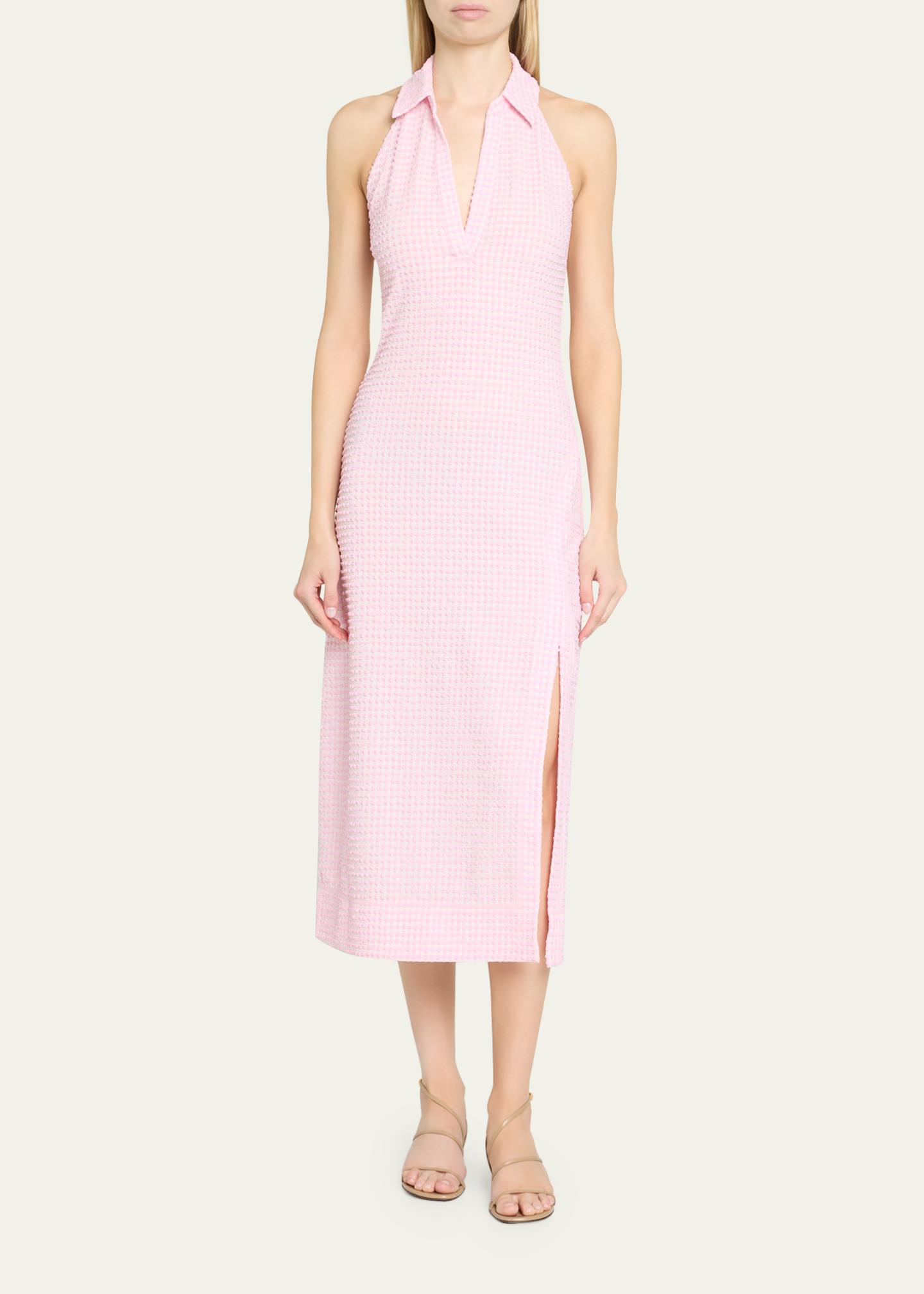 pink gingham halter dress SIMKHAI Clairmont Midi in lightyellow