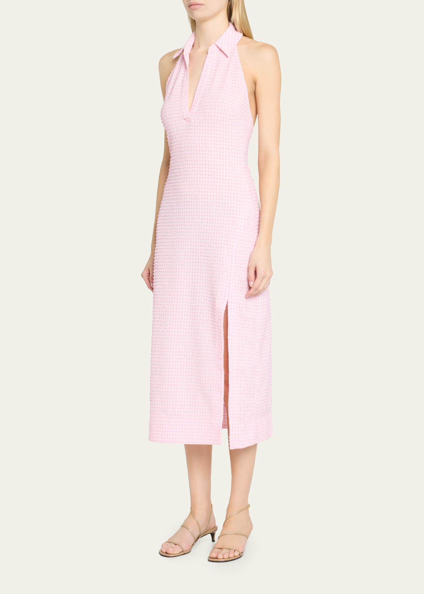 pink gingham halter dress SIMKHAI Clairmont Midi in lightyellow