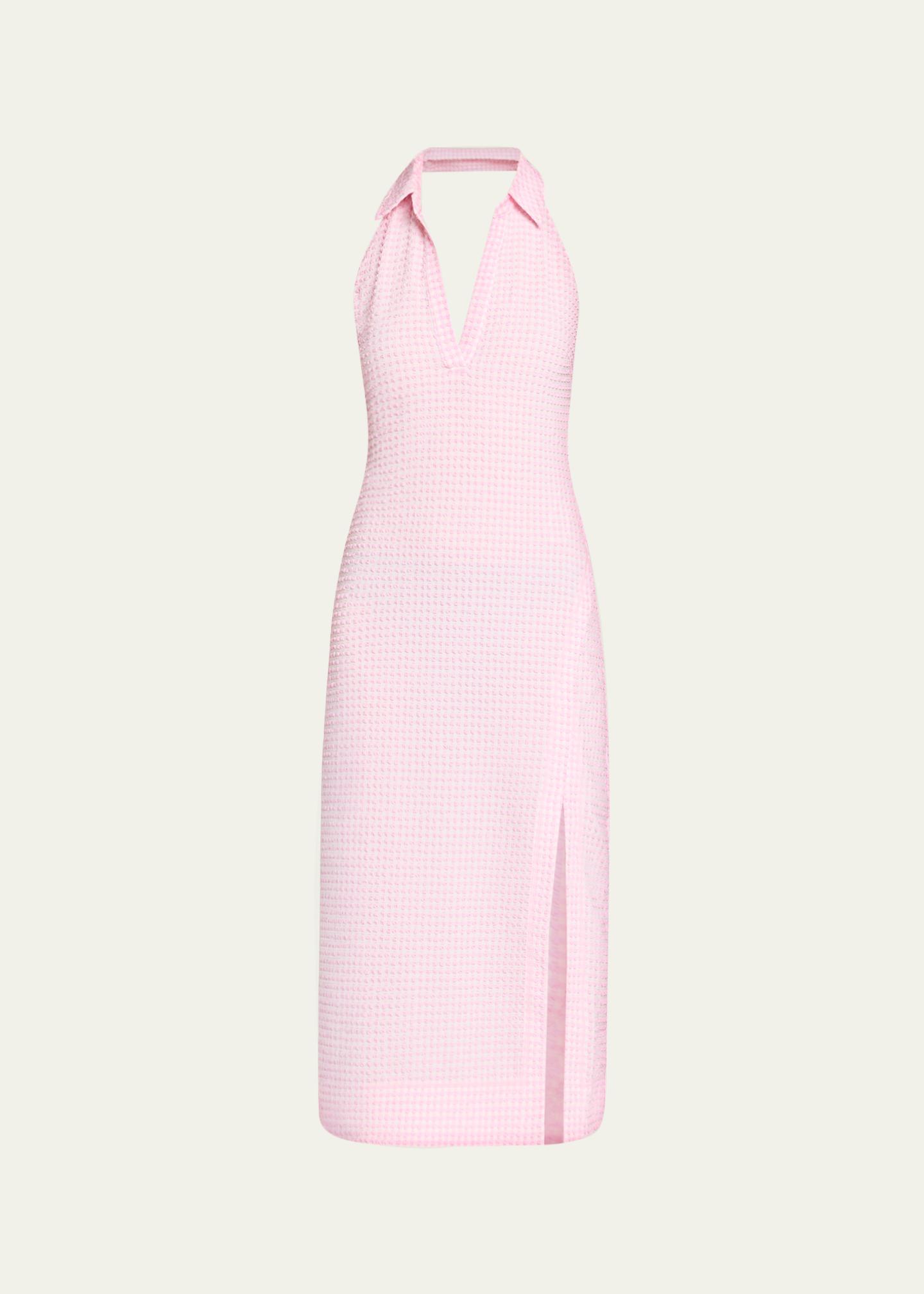 seersucker halter dress SIMKHAI Clairmont Midi in Pink Scottsdale Furniture