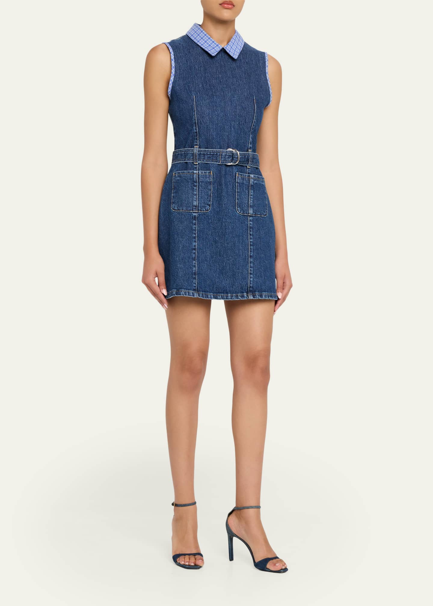 belted denim mini dress Aje Elena Belted Denim Mini Dress