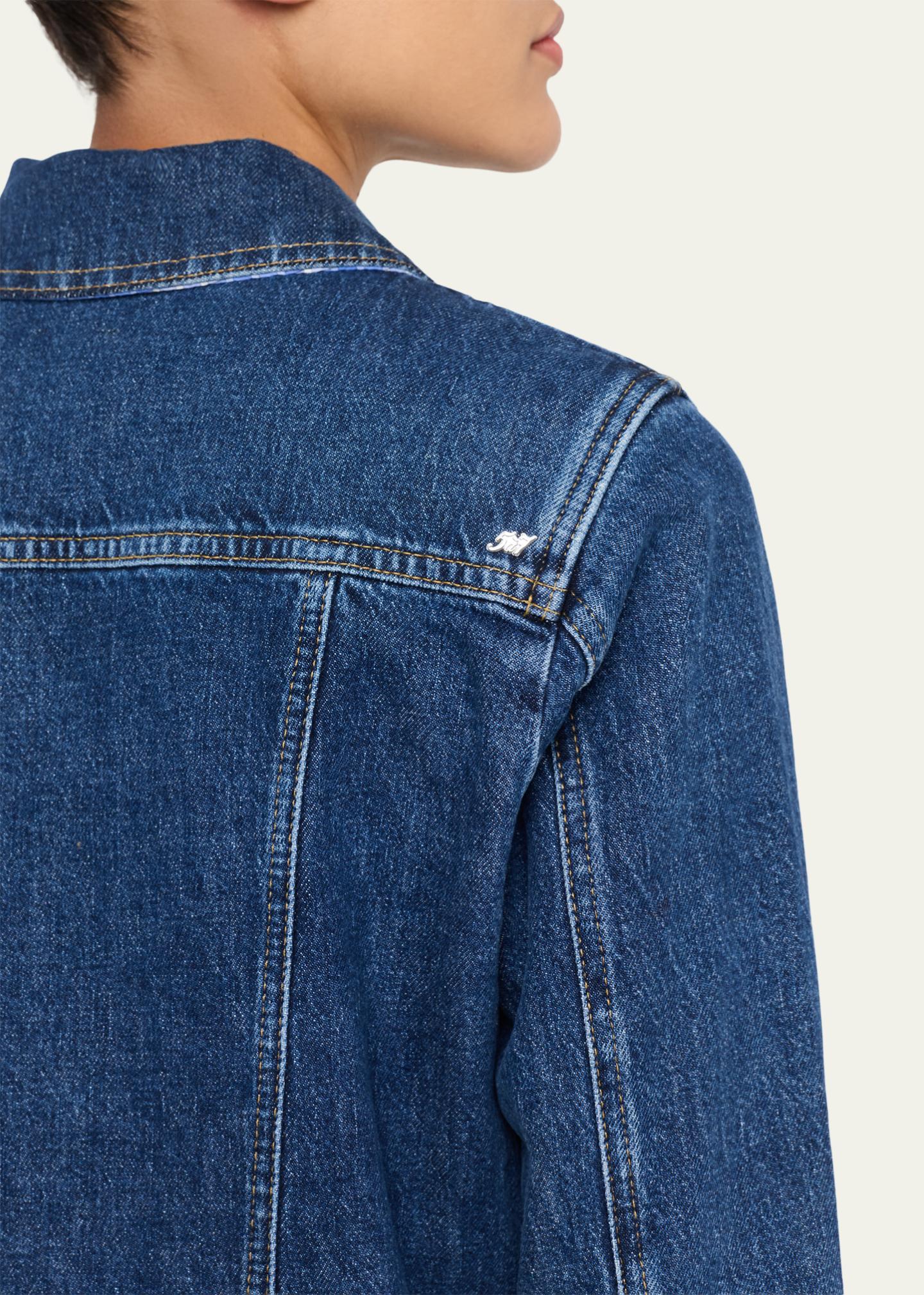 Cinq à Sept Lexie Gingham-Cuff Cropped Denim Jacket - Bergdorf Goodman