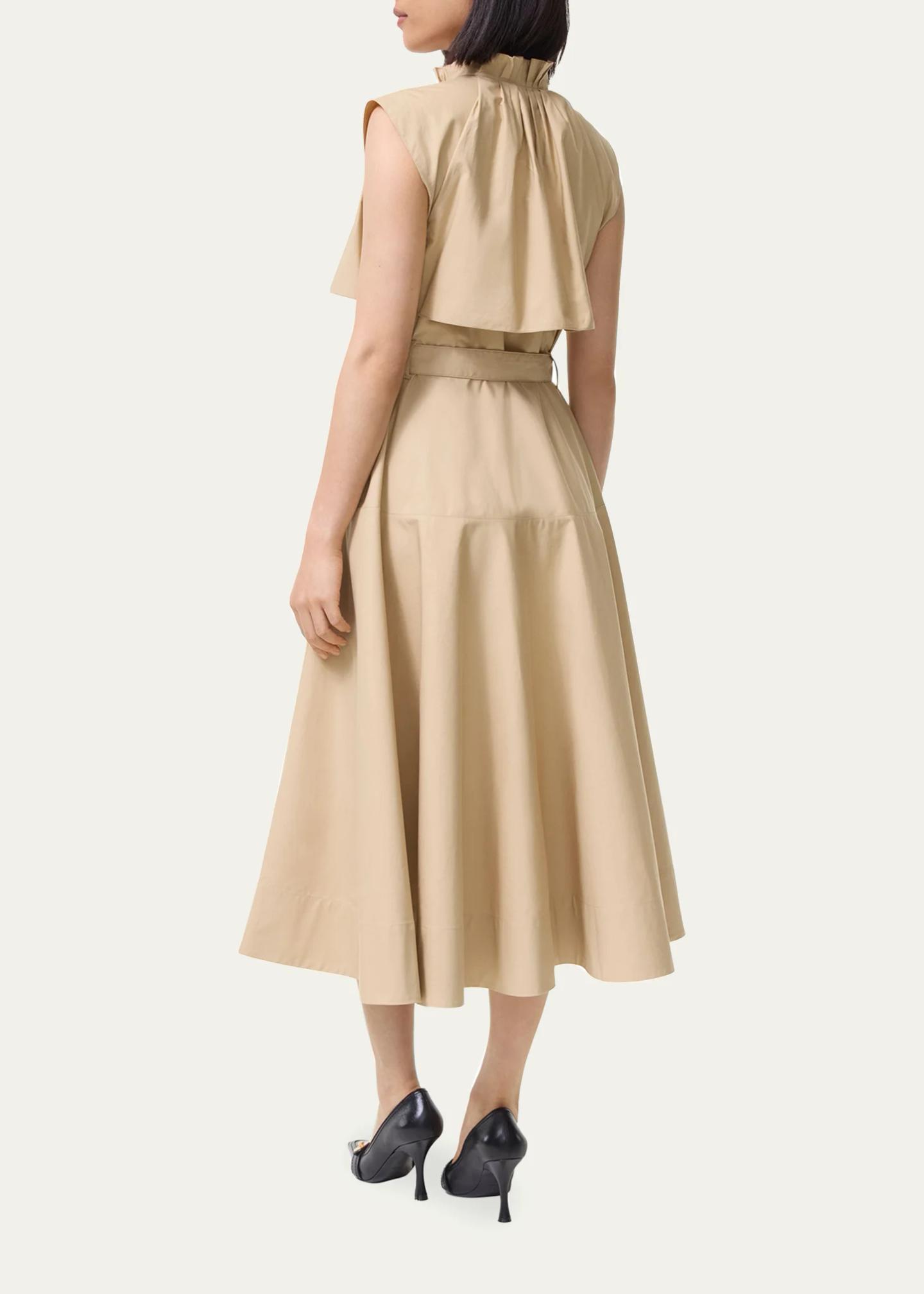 Burberry Jessica Sleeveless Belted Cotton Poplin Midi Dress