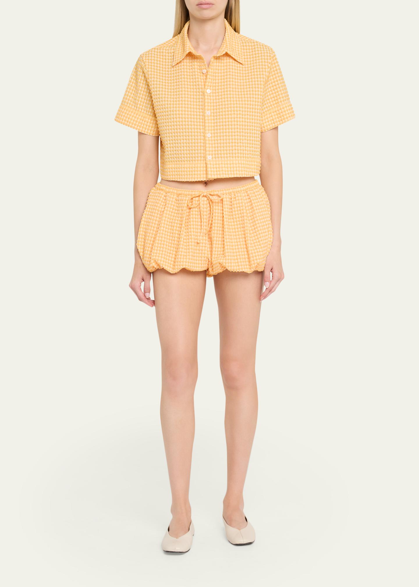 SIMKHAI Reeves Textured Gingham Camp Shirt - Bergdorf Goodman