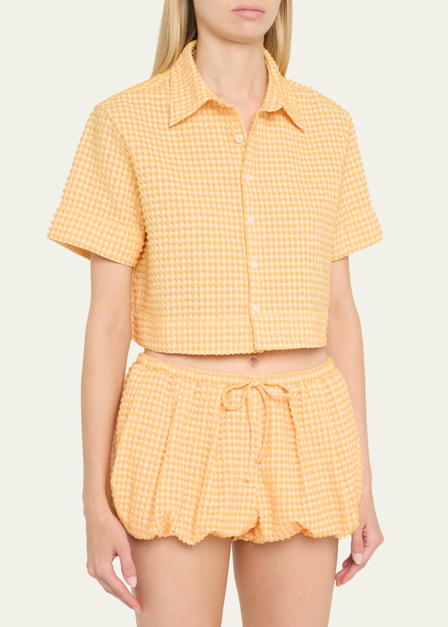 SIMKHAI Reeves Textured Gingham Camp Shirt - Bergdorf Goodman