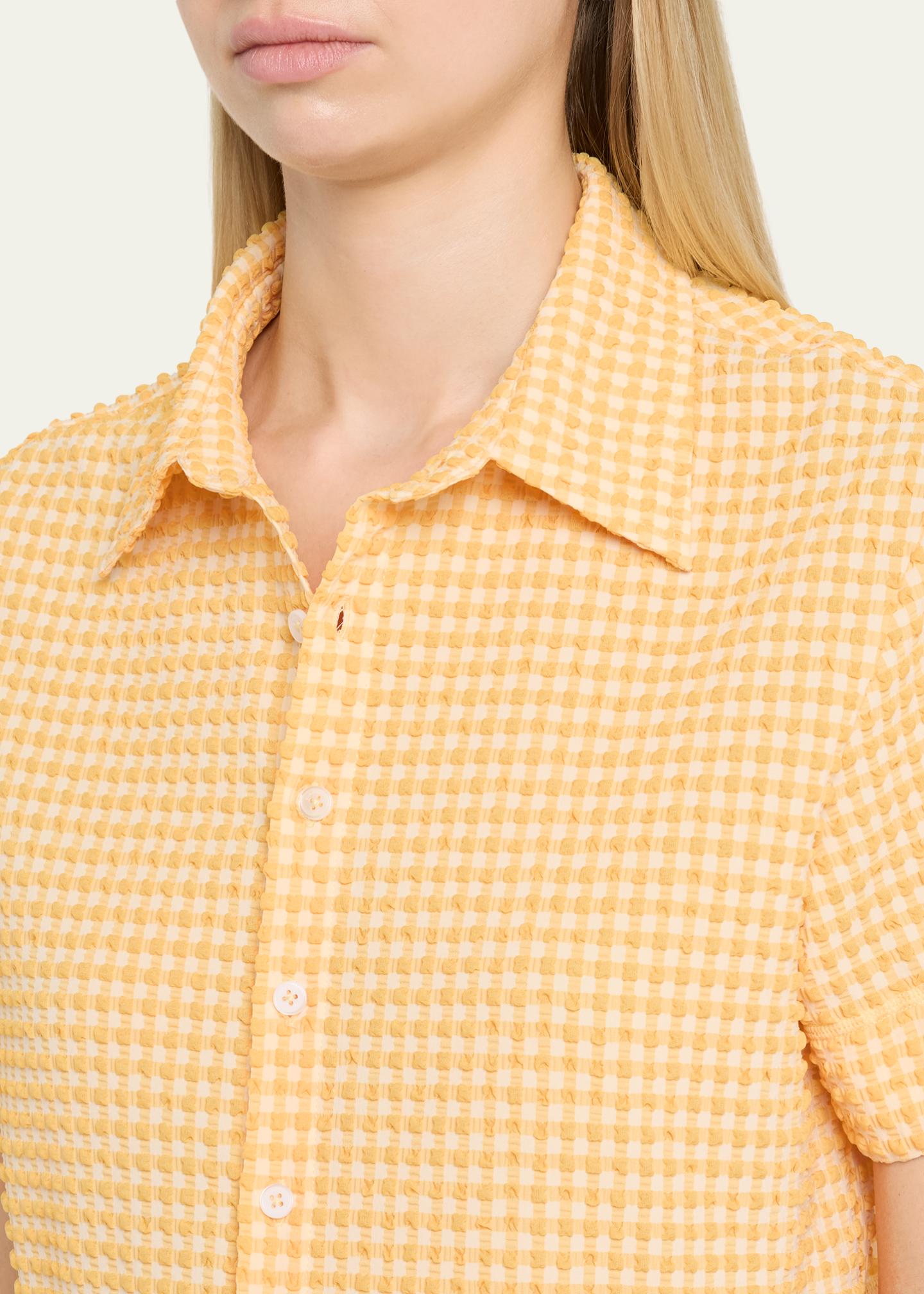 SIMKHAI Reeves Textured Gingham Camp Shirt - Bergdorf Goodman