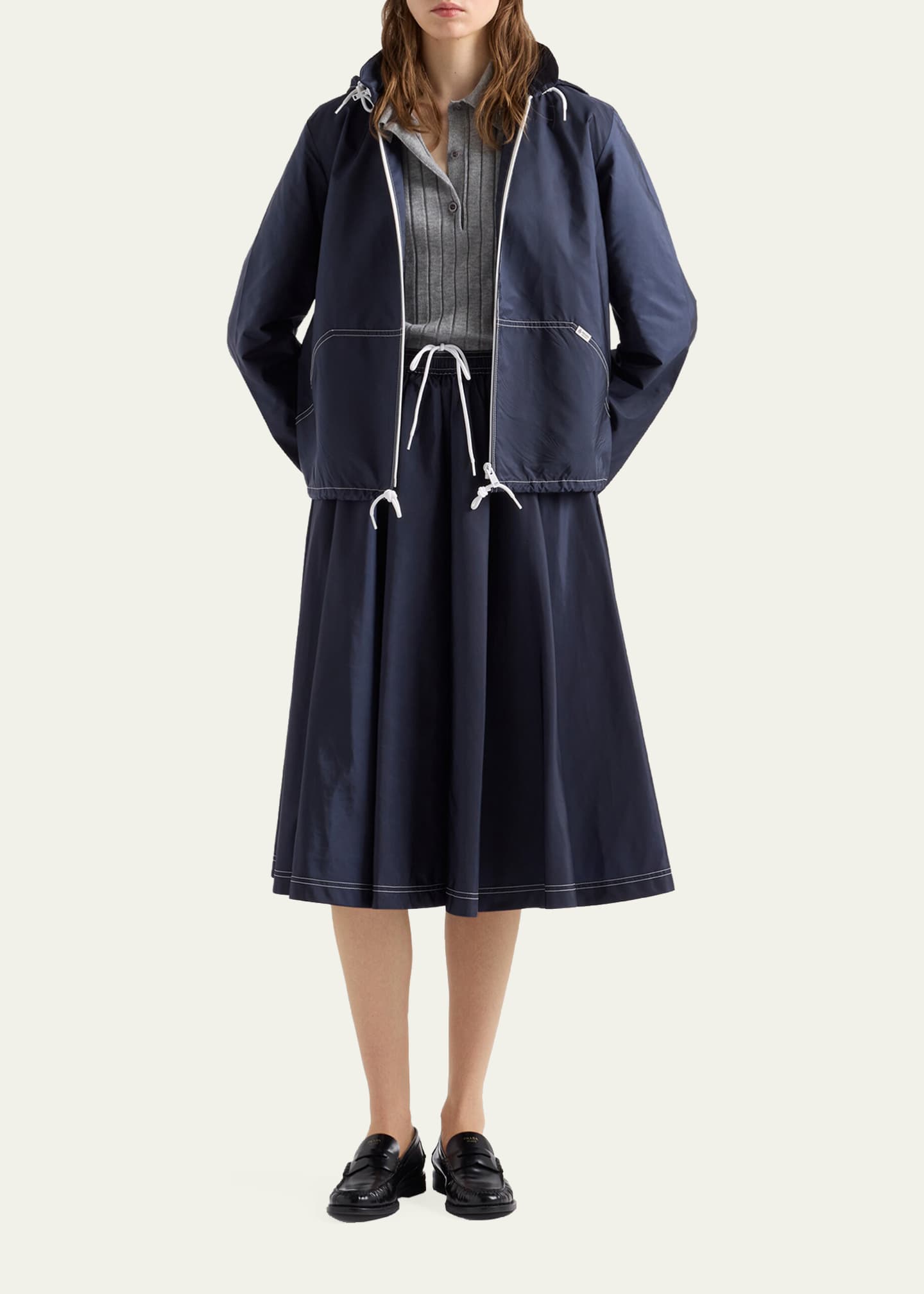 PRADA Re-Nylon Aライン フレア ミモレ丈 Prada Re-Nylon Full Midi Skirt - Bergdorf Goodman