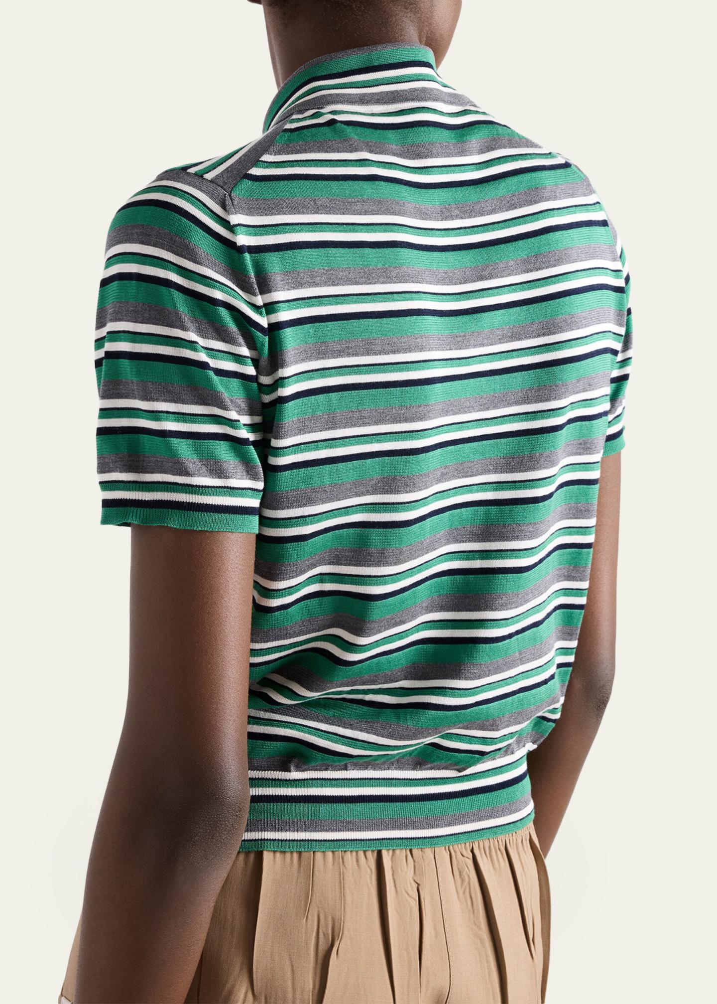 Prada Striped Silk-Cotton Short-Sleeve Polo Shirt - Bergdorf Goodman