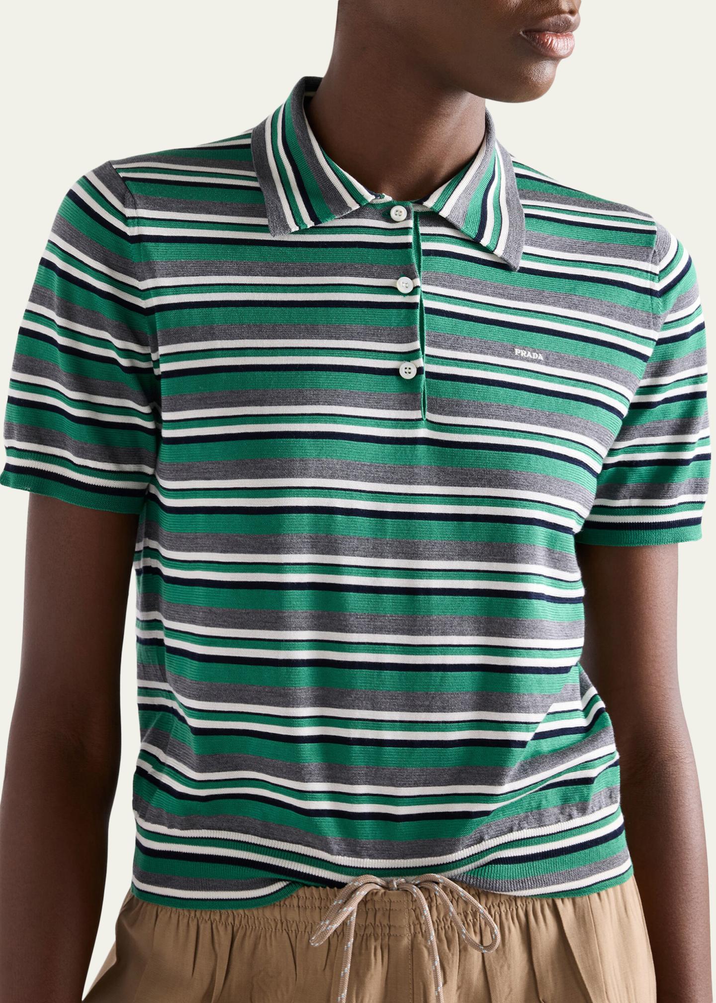 Prada Striped Silk-Cotton Short-Sleeve Polo Shirt - Bergdorf Goodman