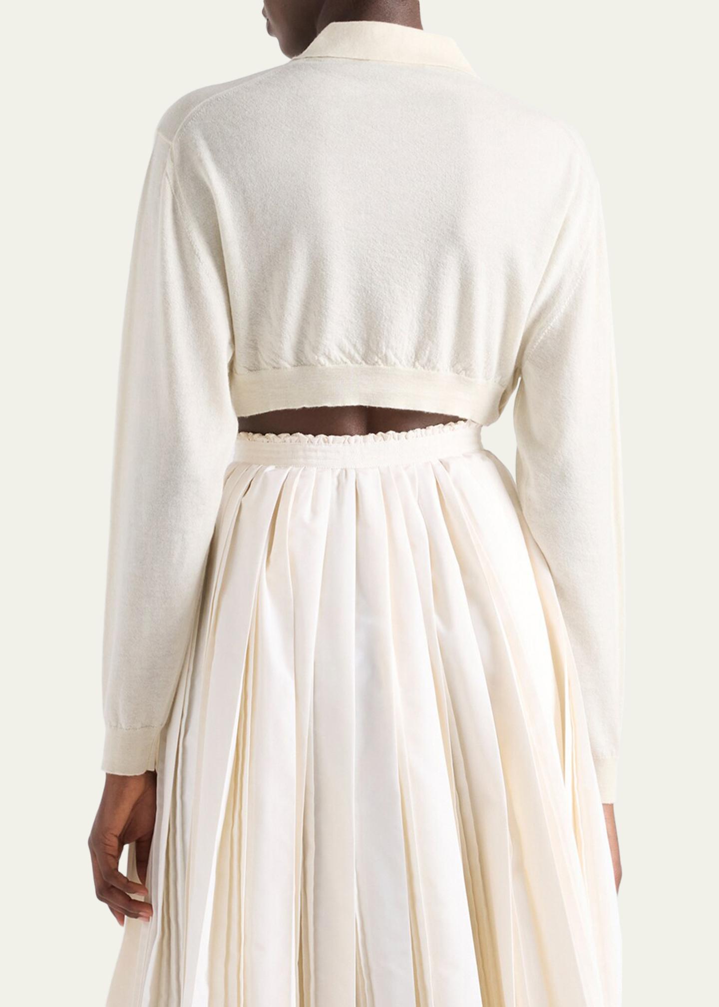 Prada Cashmere Long-Sleeve Cropped Polo Sweater - Bergdorf Goodman