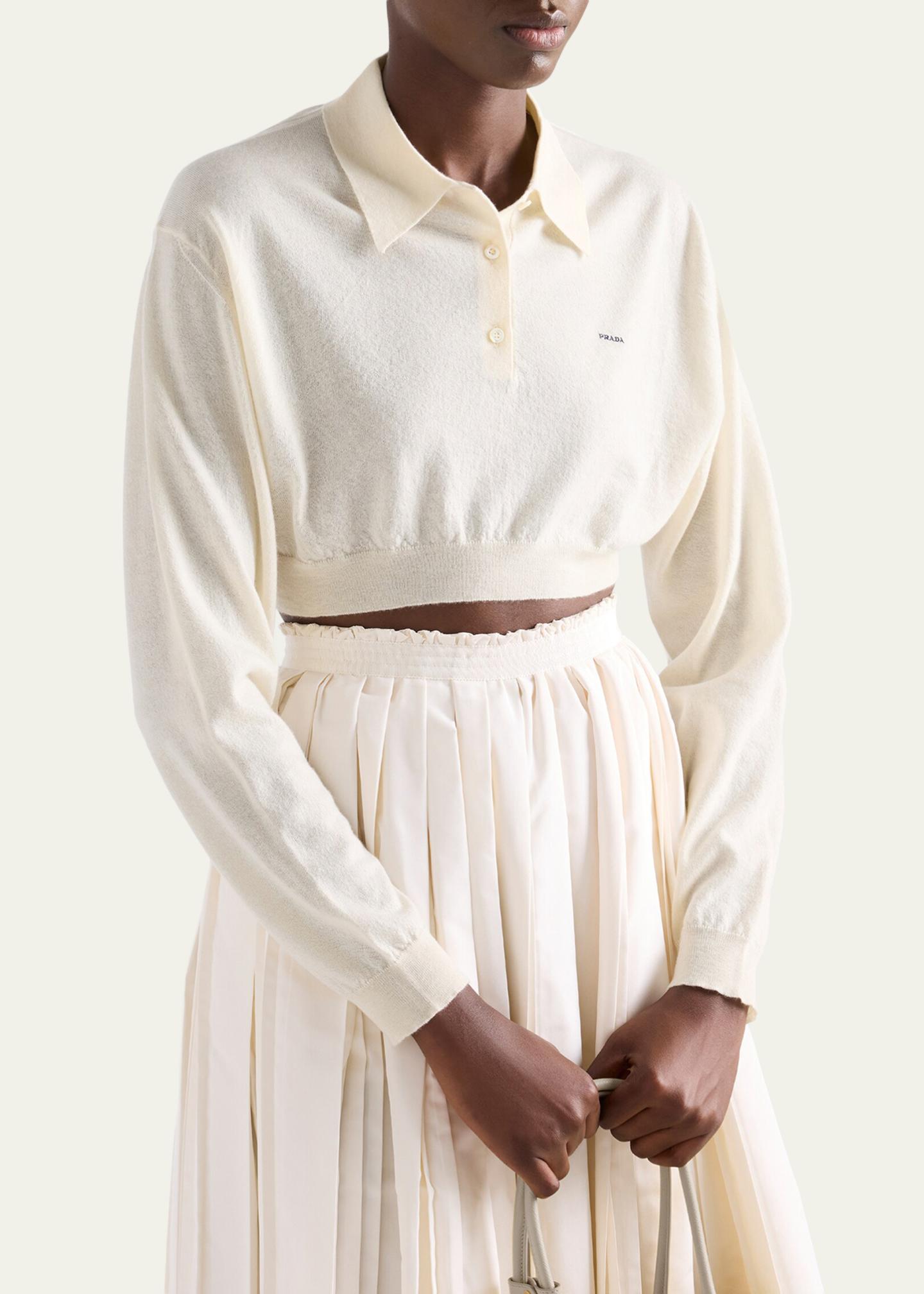 Prada Cashmere Long-Sleeve Cropped Polo Sweater - Bergdorf Goodman