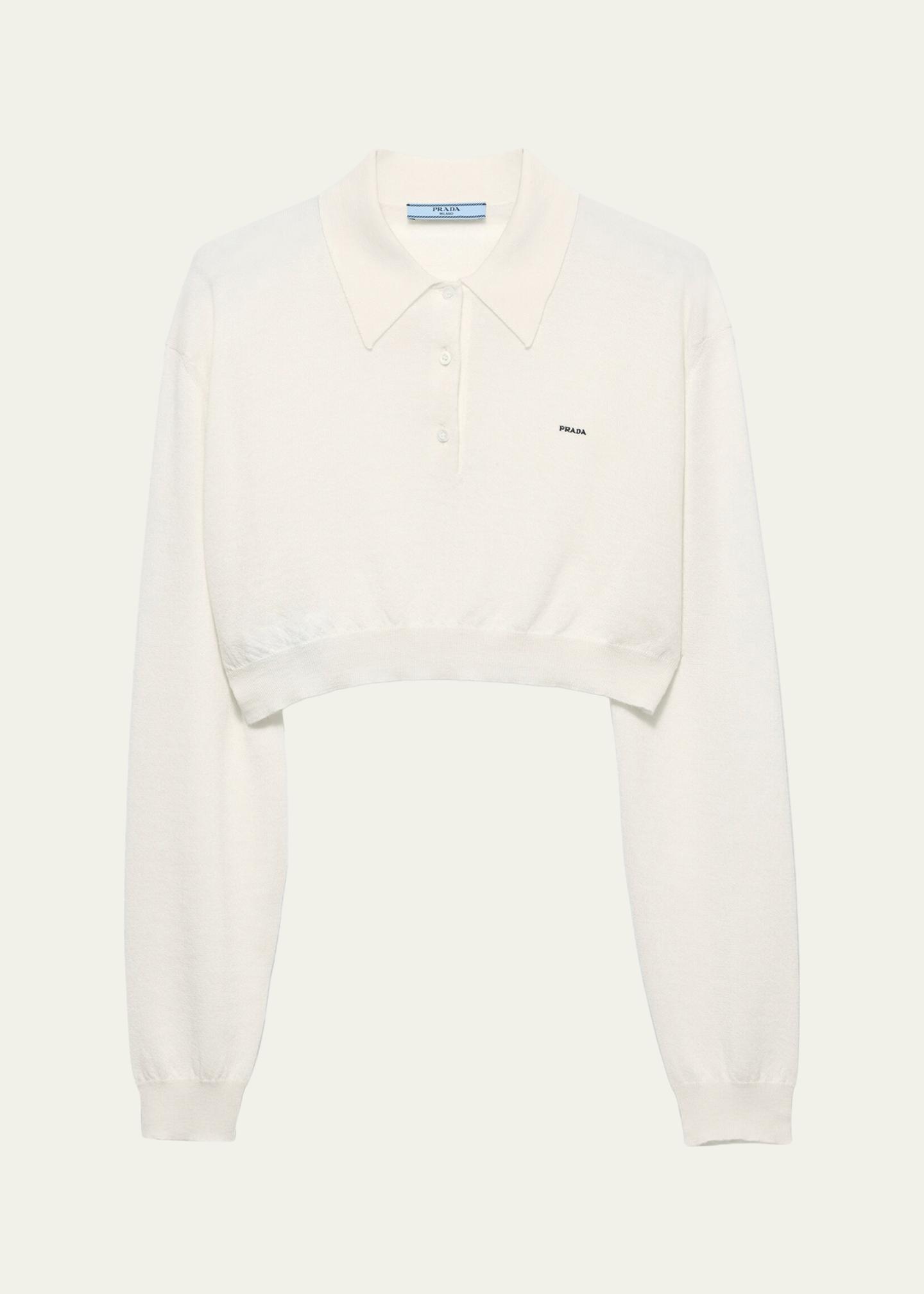 Prada Cashmere Long-Sleeve Cropped Polo Sweater - Bergdorf Goodman